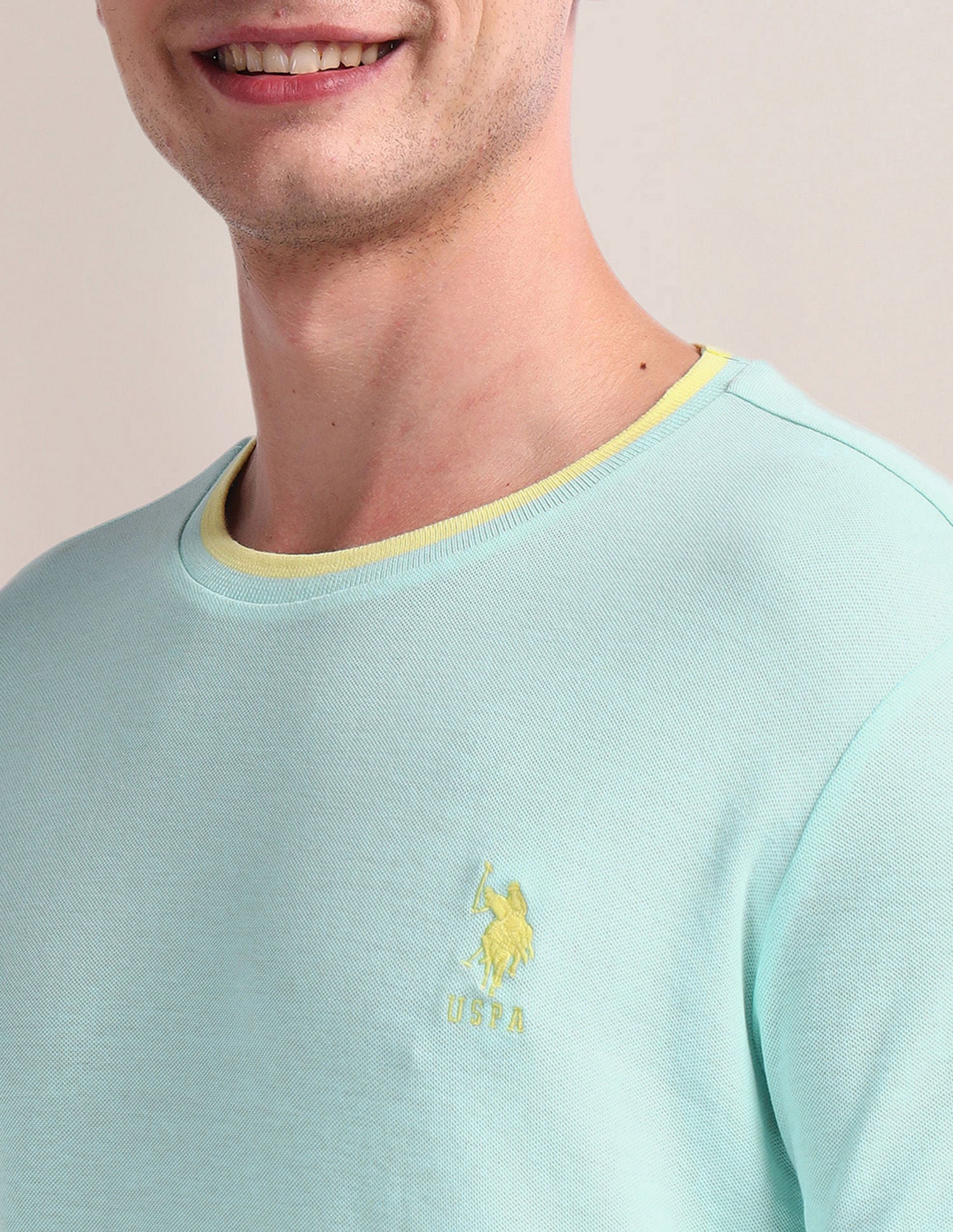 Tipped Slim Fit Cotton T-Shirt Light Blue - U.S. Polo Assn. India | Large