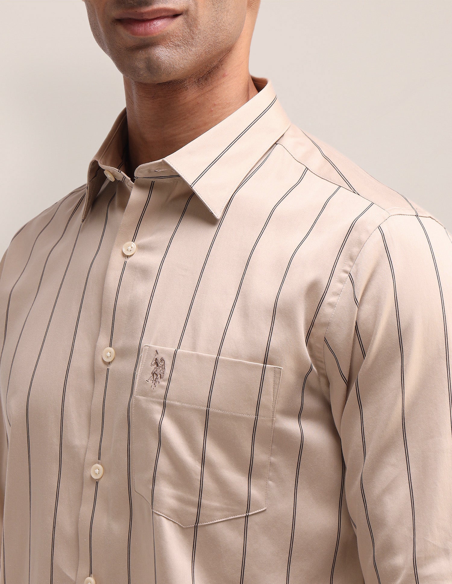Vertical Striped Satin Shirt Khaki - U.S. Polo Assn. India | Large