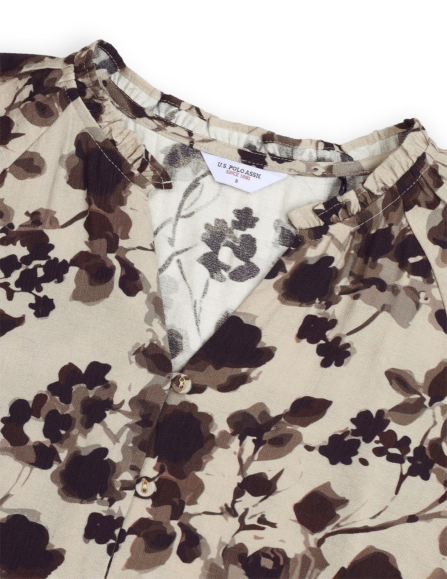 Floral Printed Relaxed Fit Top Dark Brown - U.S. Polo Assn. India | Large