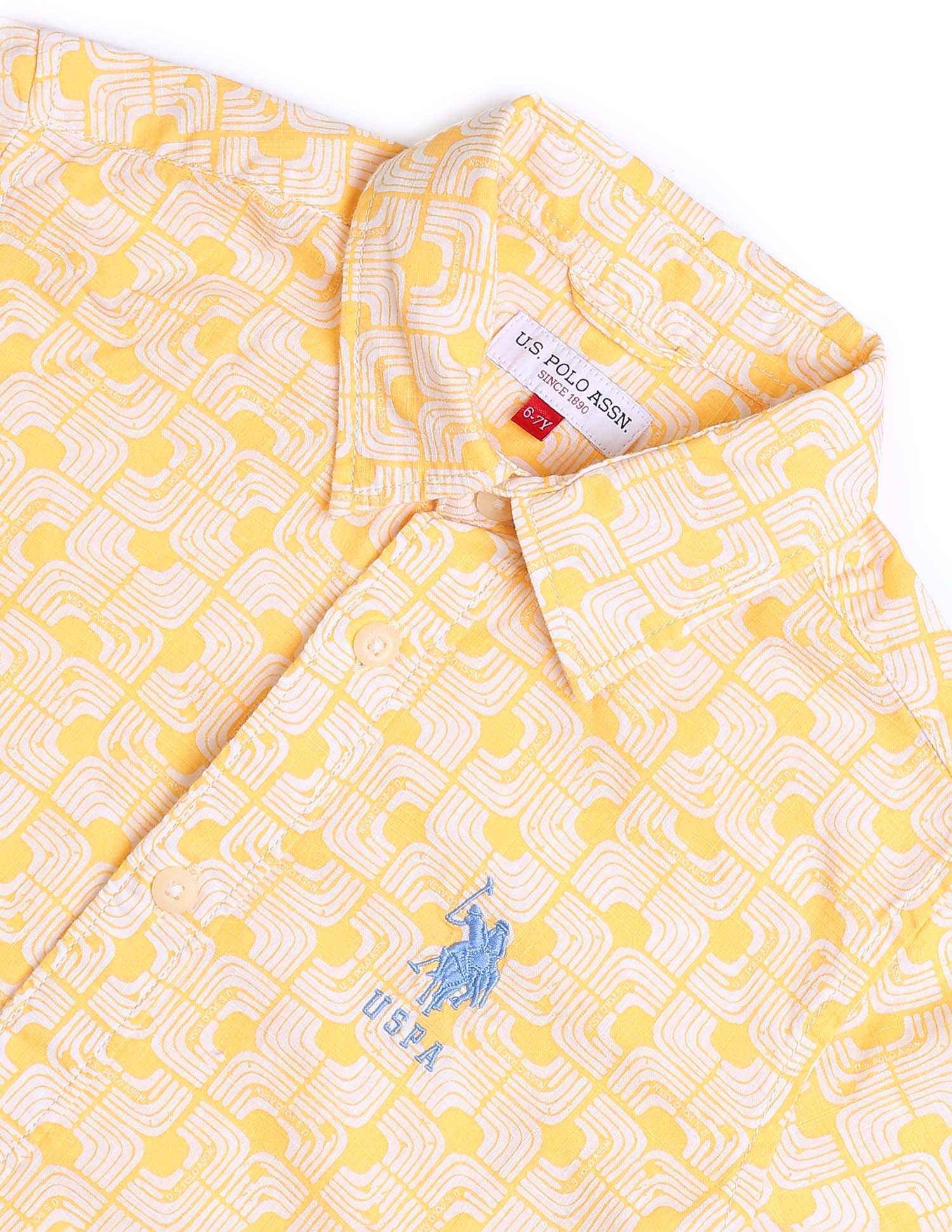 Boys Geometric Printed Regular Fit Shirt Yellow - U.S. POLO ASSN. | Large