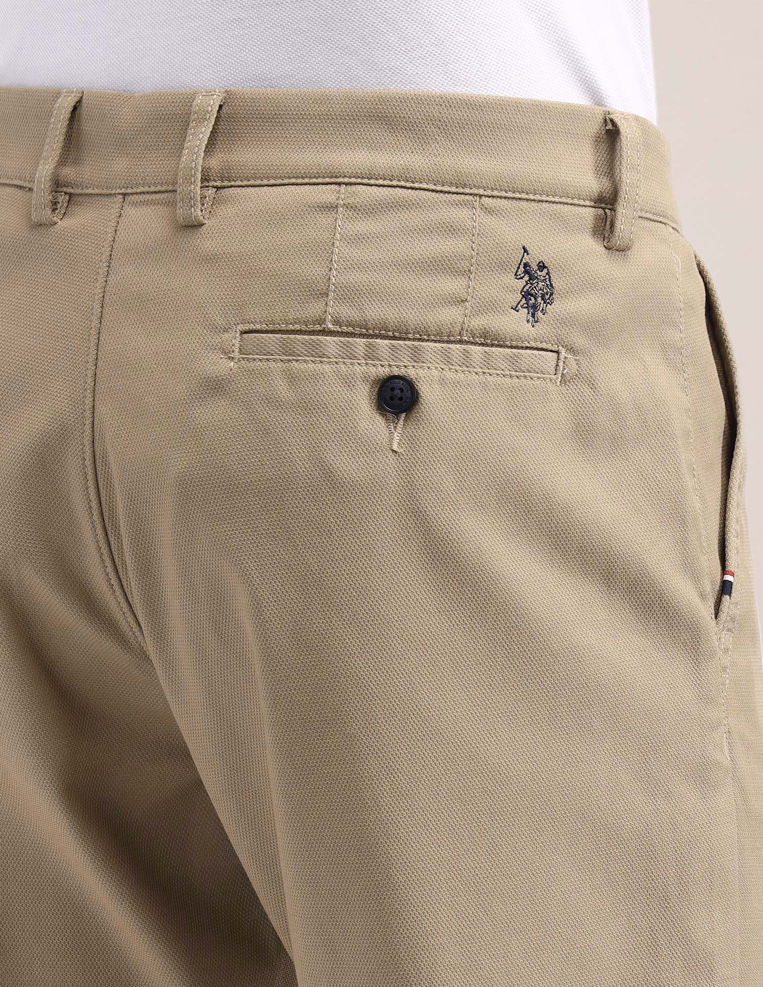 Riley Straight Fit Solid Trousers Khaki - U.S. POLO ASSN. | Large