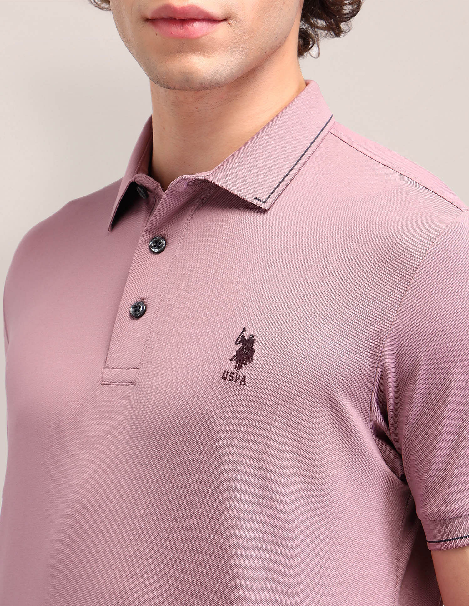 Solid Slim Fit Polo Shirt Pink - U.S. Polo Assn. India | Large