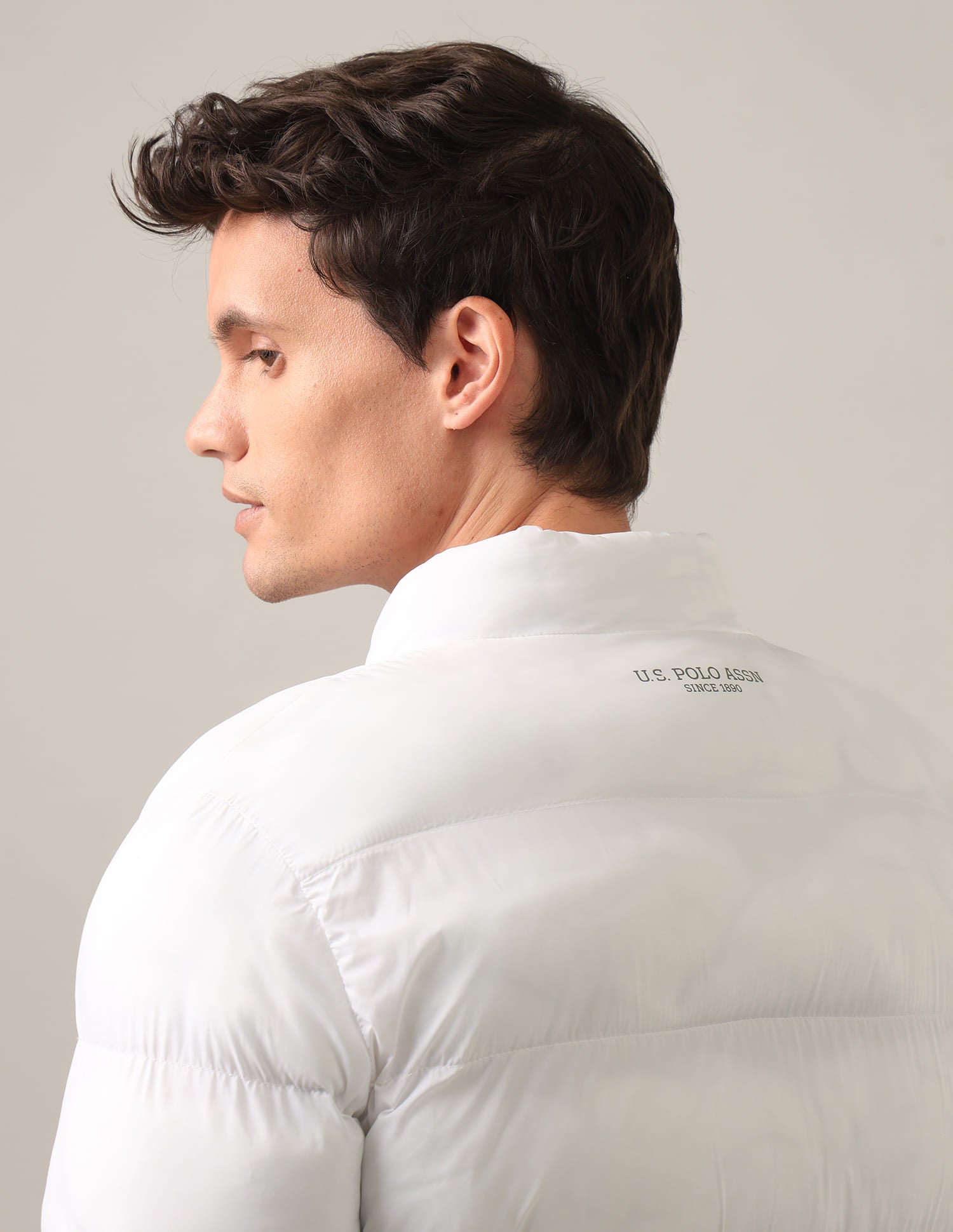 High Neck Colour Block Puffer Jacket White - U.S. Polo Assn. India | Large