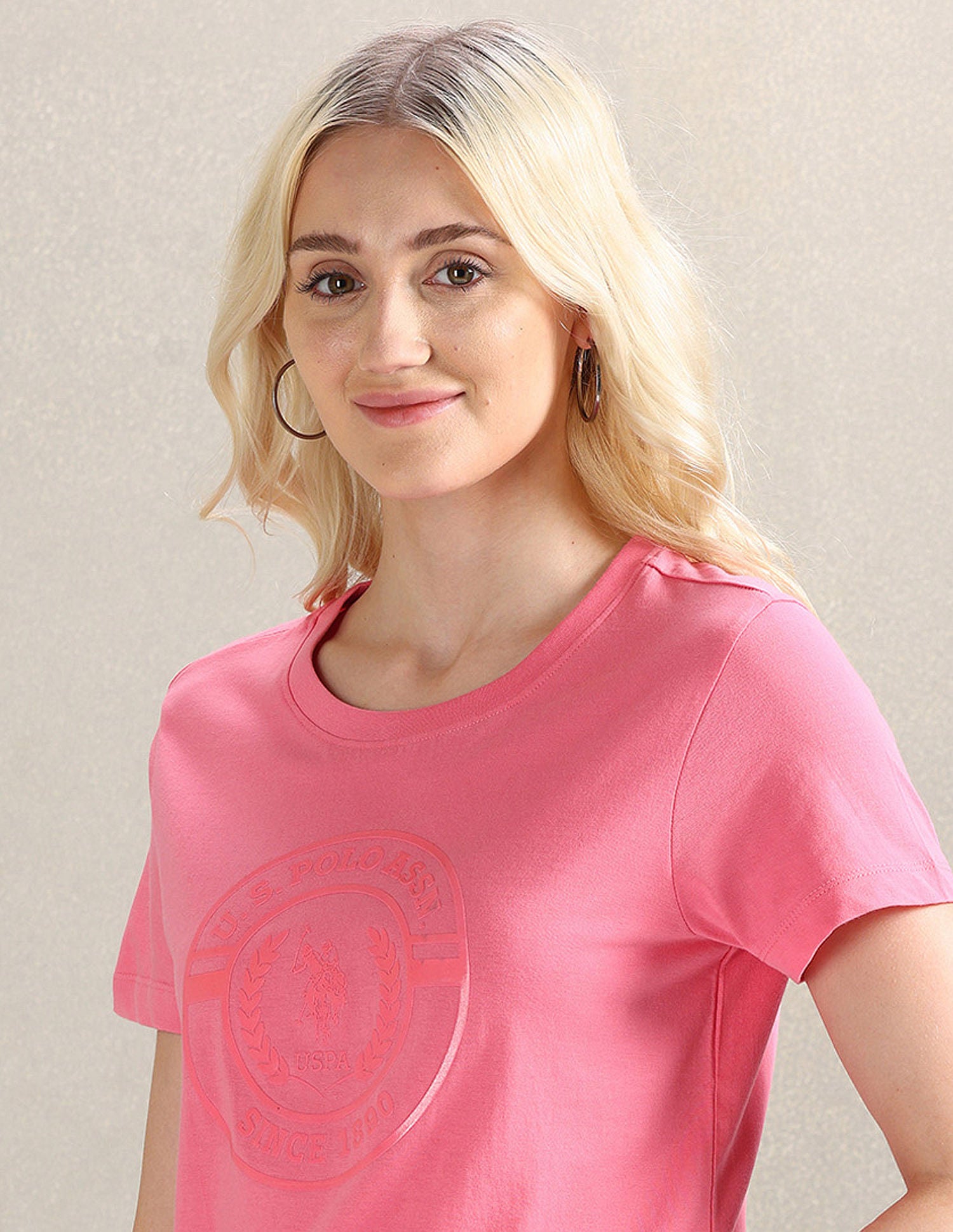 Pure Cotton Gel Print T-Shirt Coral - U.S. POLO ASSN. | Large