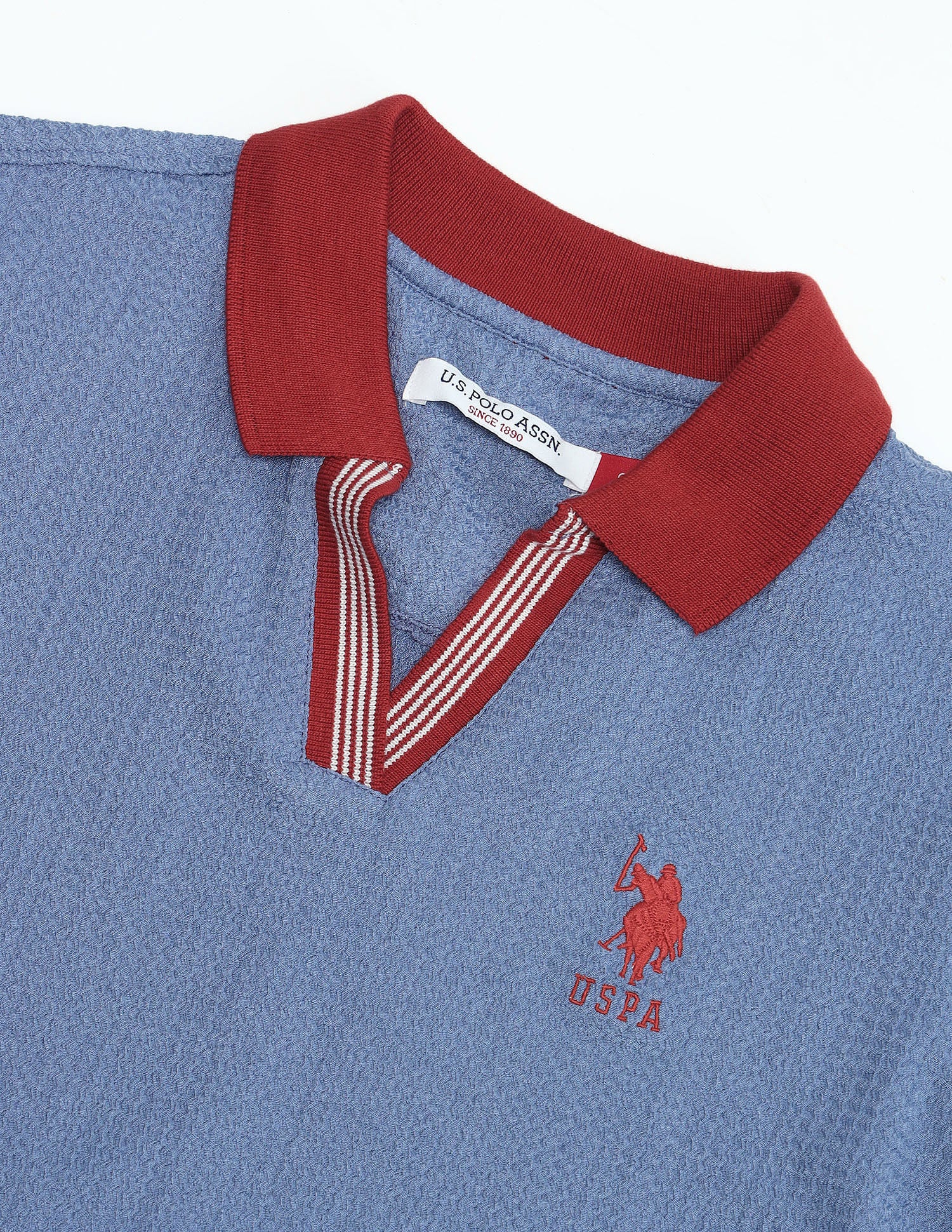 Contrast Collar Textured Polo Shirt Light Blue - U.S. POLO ASSN. | Large