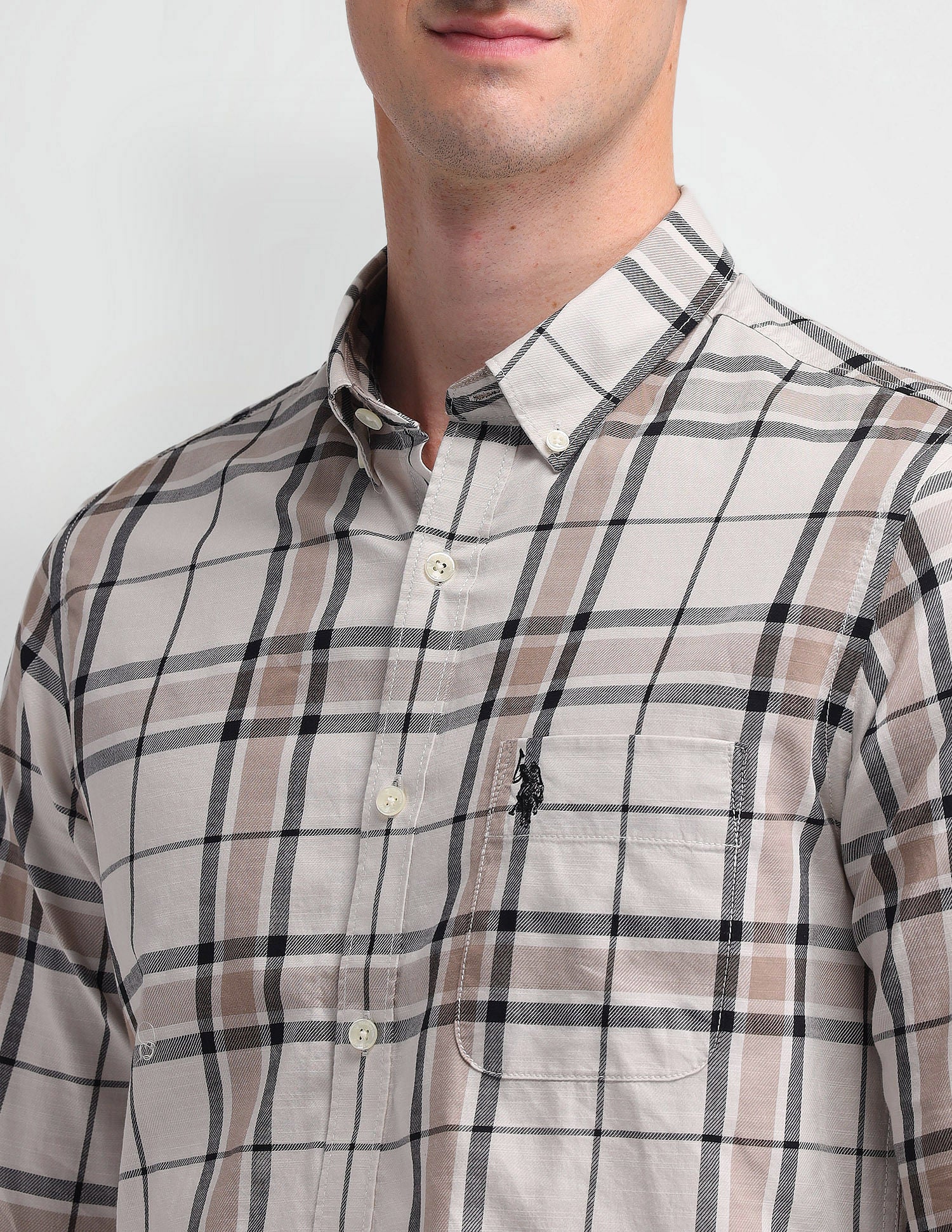 Tartan Checked Corduroy Shirt Ivory - U.S. Polo Assn. India | Large