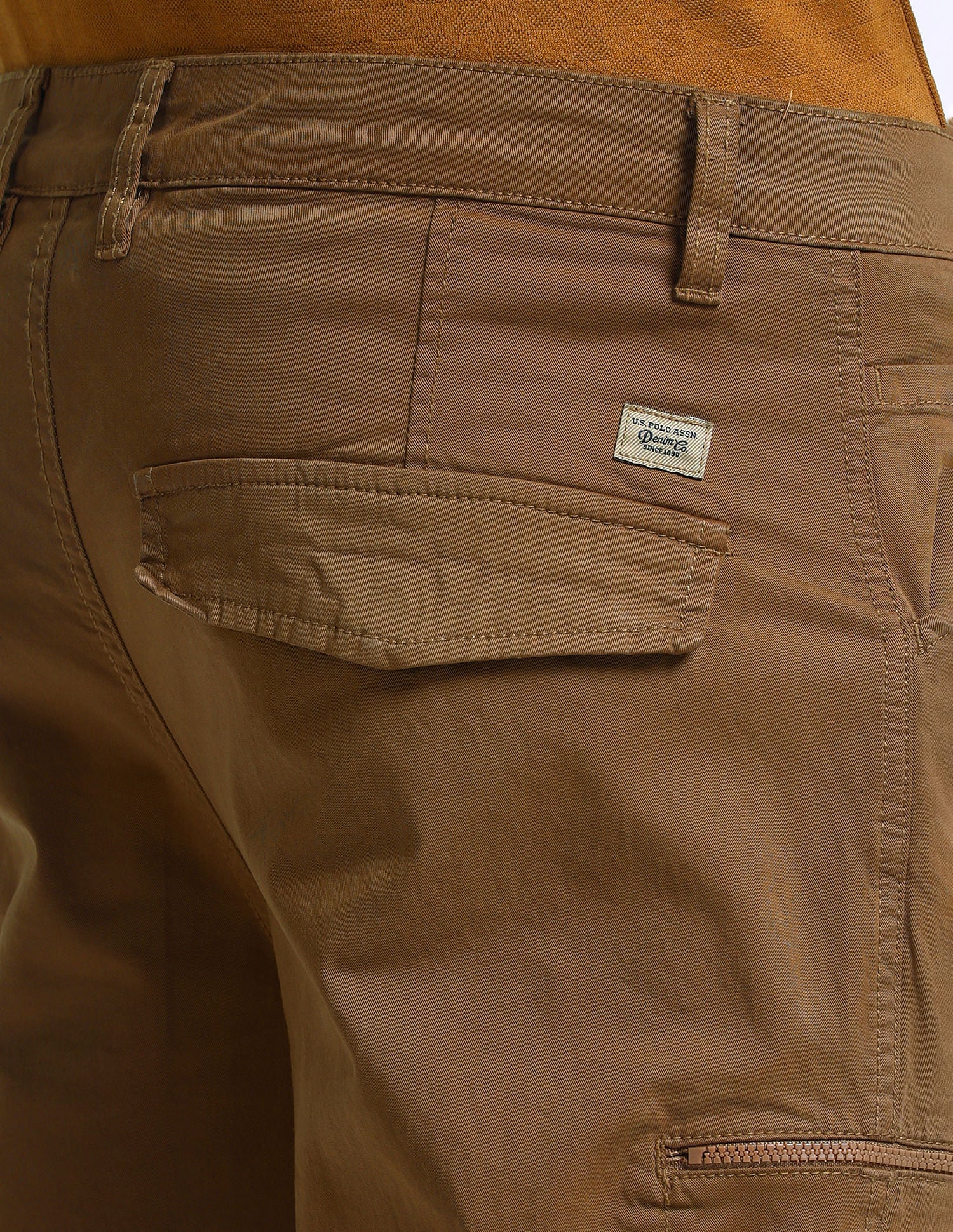 Slim Straight Fit Solid Cargo Pants Khaki - U.S. Polo Assn. India | Large