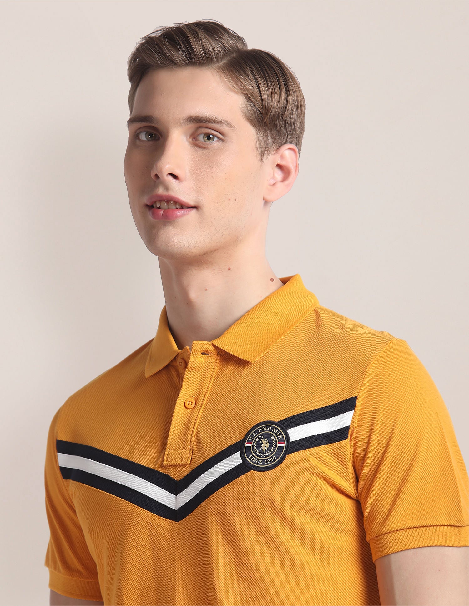 Horizontal Stripe Pique Polo Shirt Mustard - U.S. Polo Assn. India | Large