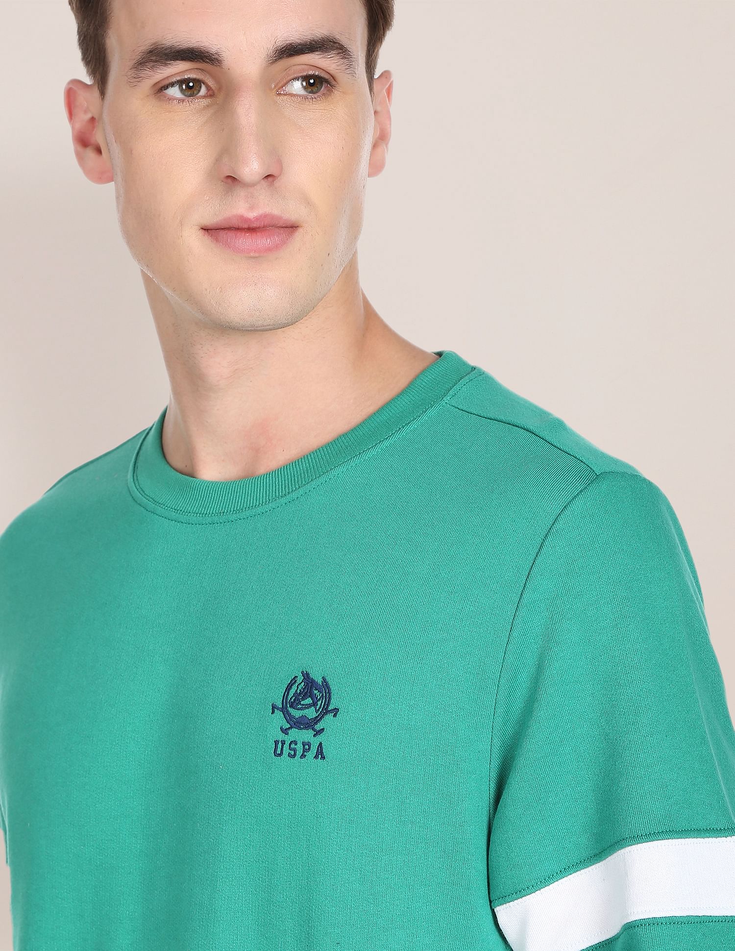 Colour Block Crew Neck Sweatshirt Teal - U.S. Polo Assn. India | Large