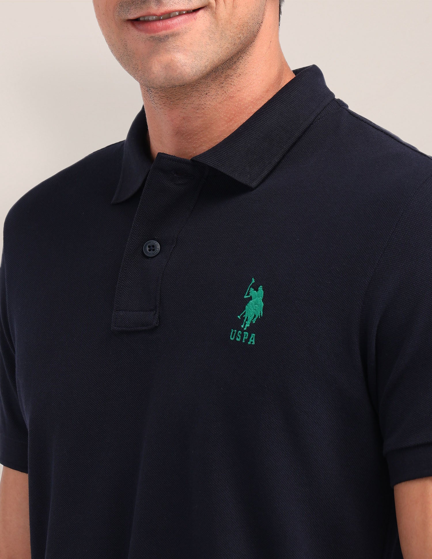 Solid Cotton Slim Fit Polo Shirt Navy - U.S. Polo Assn. India | Large