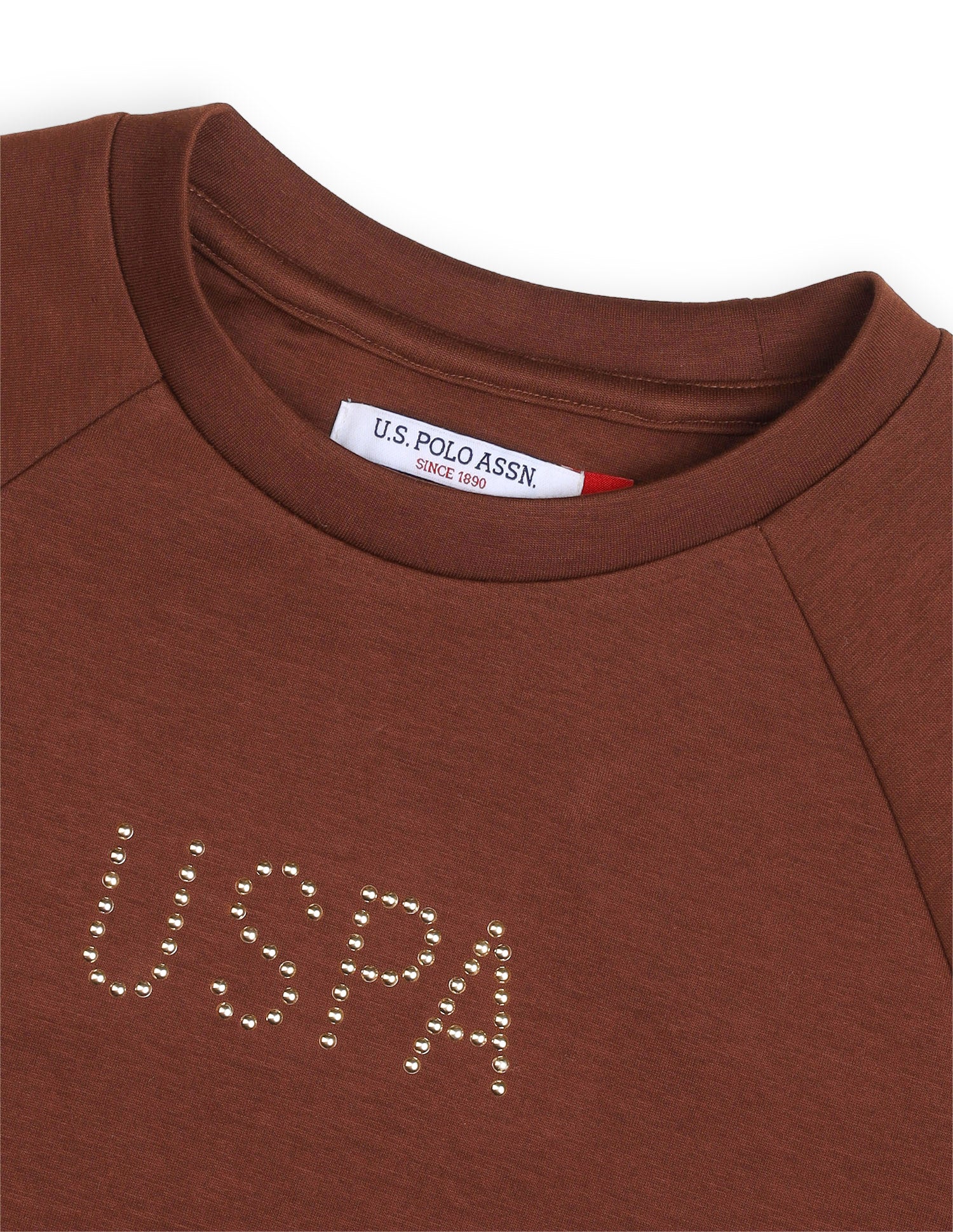 Brand Stud Embellished Oversized Fit Sweatshirt Brown - U.S. Polo Assn. India | Large