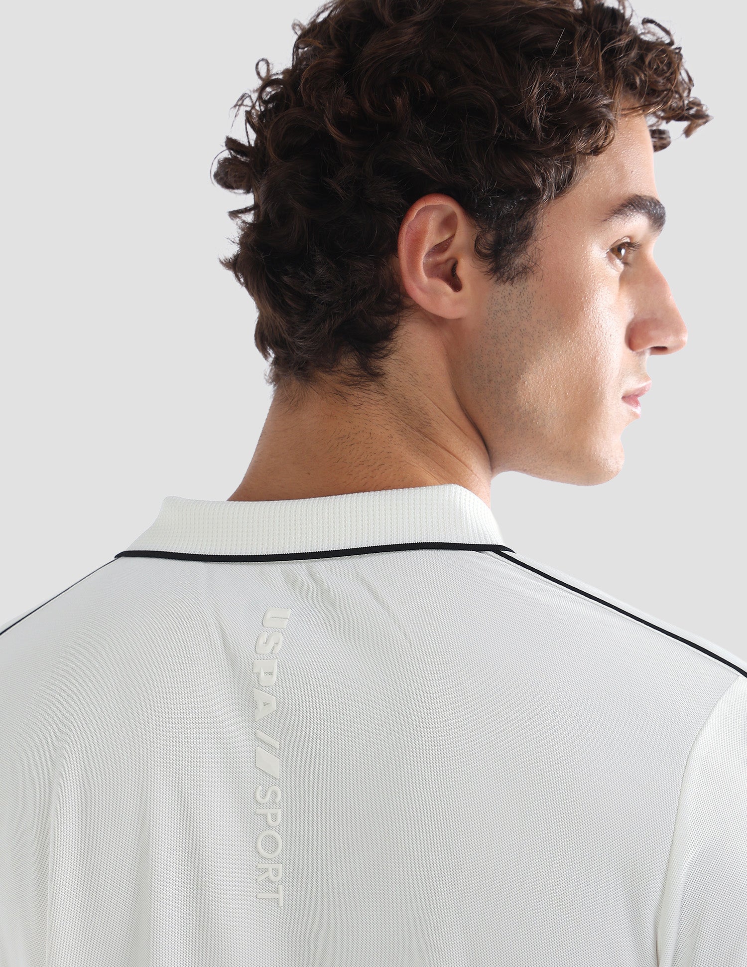 Solid Slim Fit Active Polo Shirt Off White - U.S. Polo Assn. India | Large