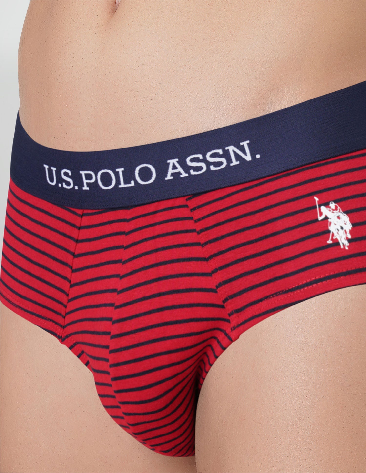 Striped Antibacterial EB005 Briefs - Pack Of 2 Dark Grey and Red - U.S. POLO ASSN. | Large