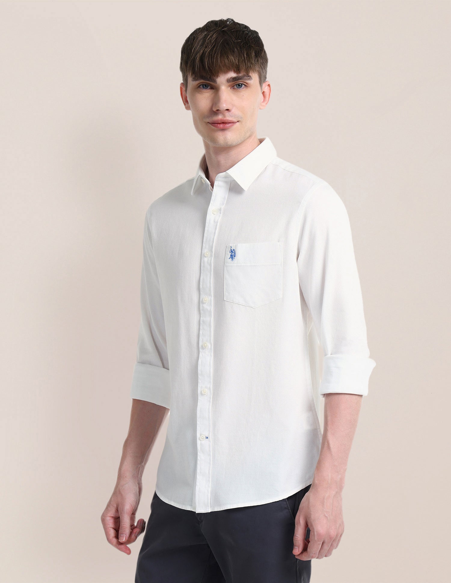 Solid Slim Fit Shirt White - U.S. Polo Assn. India | Large
