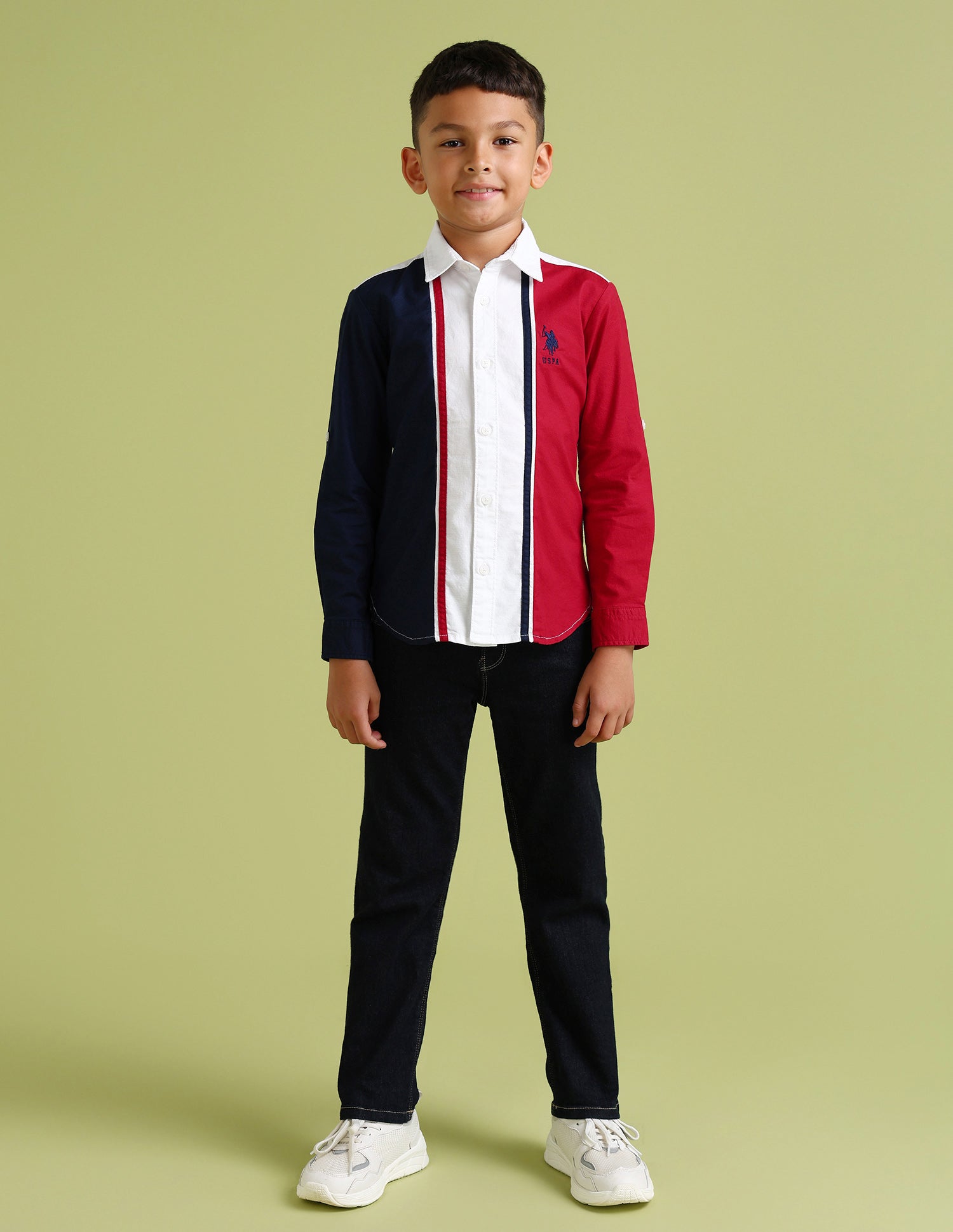 Boys Regular Fit Colour Blocked Shirt White - U.S. Polo Assn. India | Large