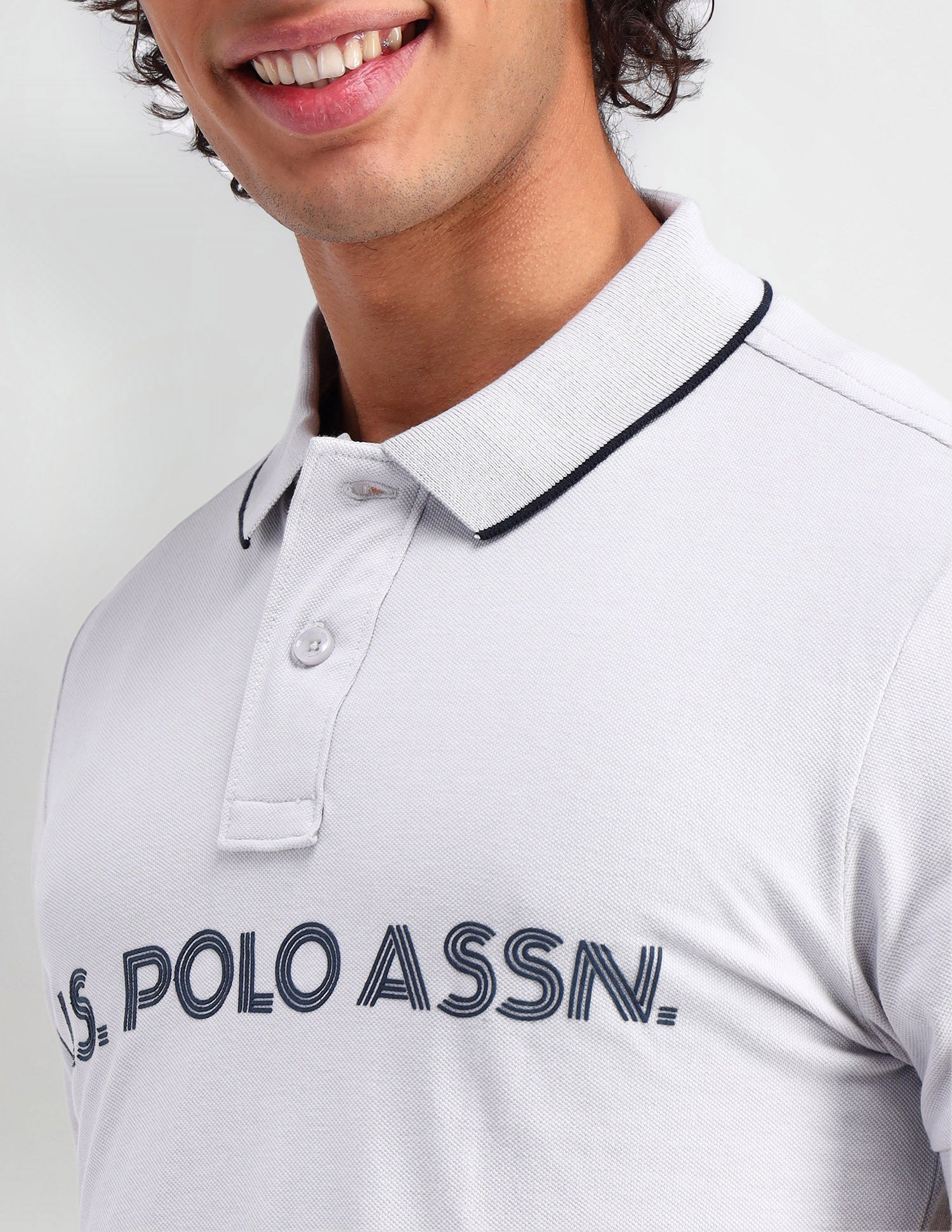 Brand Printed Muscle Fit Polo Shirt Dew Grey - U.S. Polo Assn. India | Large