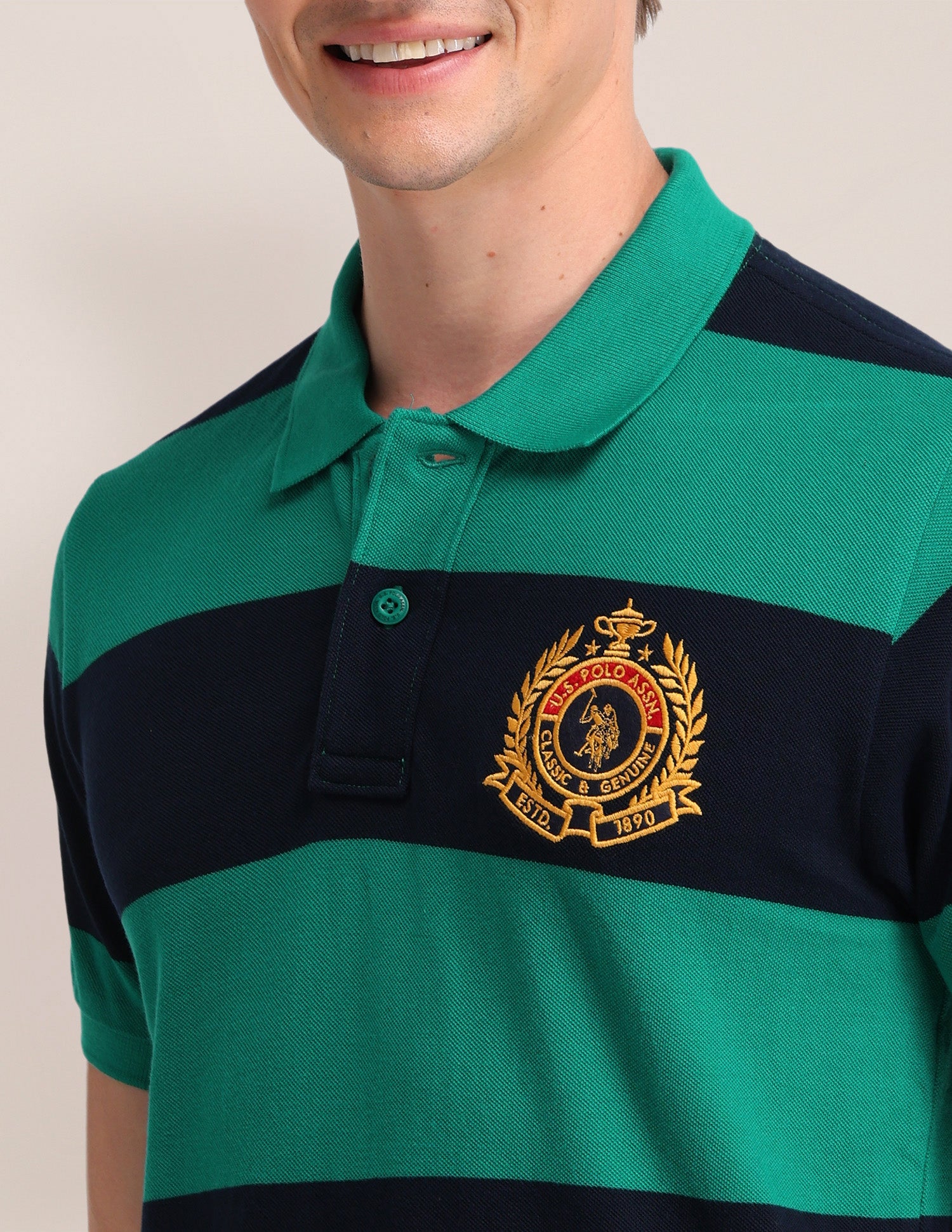 Horizontal Striped Slim Fit Polo Shirt Green - U.S. Polo Assn. India | Large