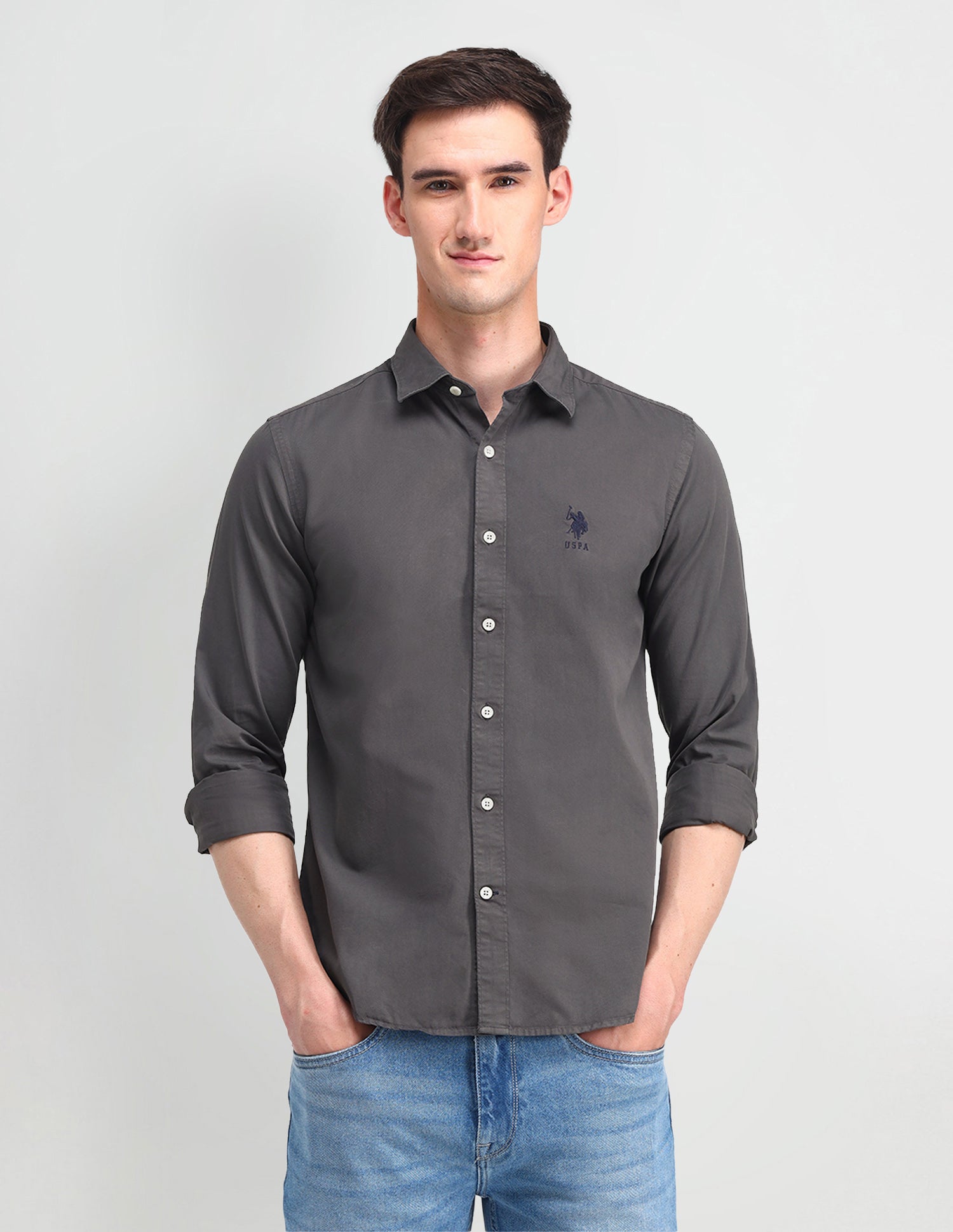Slim Fit Cotton Shirt Light Grey - U.S. POLO ASSN. | Large