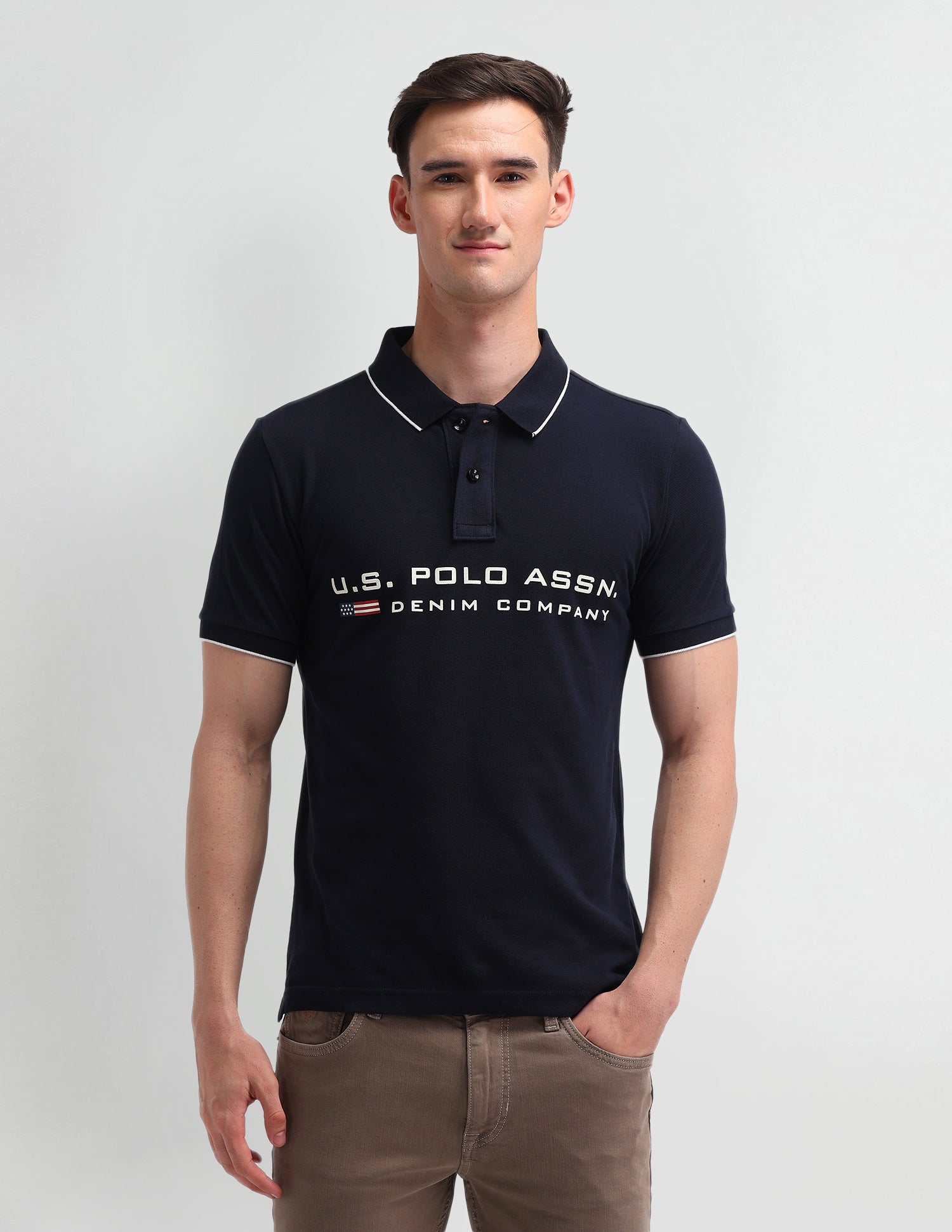 Brand Printed Cotton Polo Shirt Uspa Navy - U.S. Polo Assn. India | Large