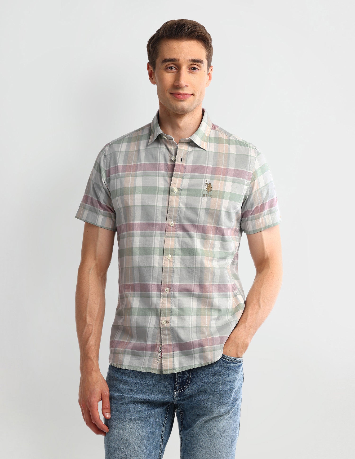 Tartan Checked Slim Fit Shirt Light-Grey - U.S. POLO ASSN. | Large