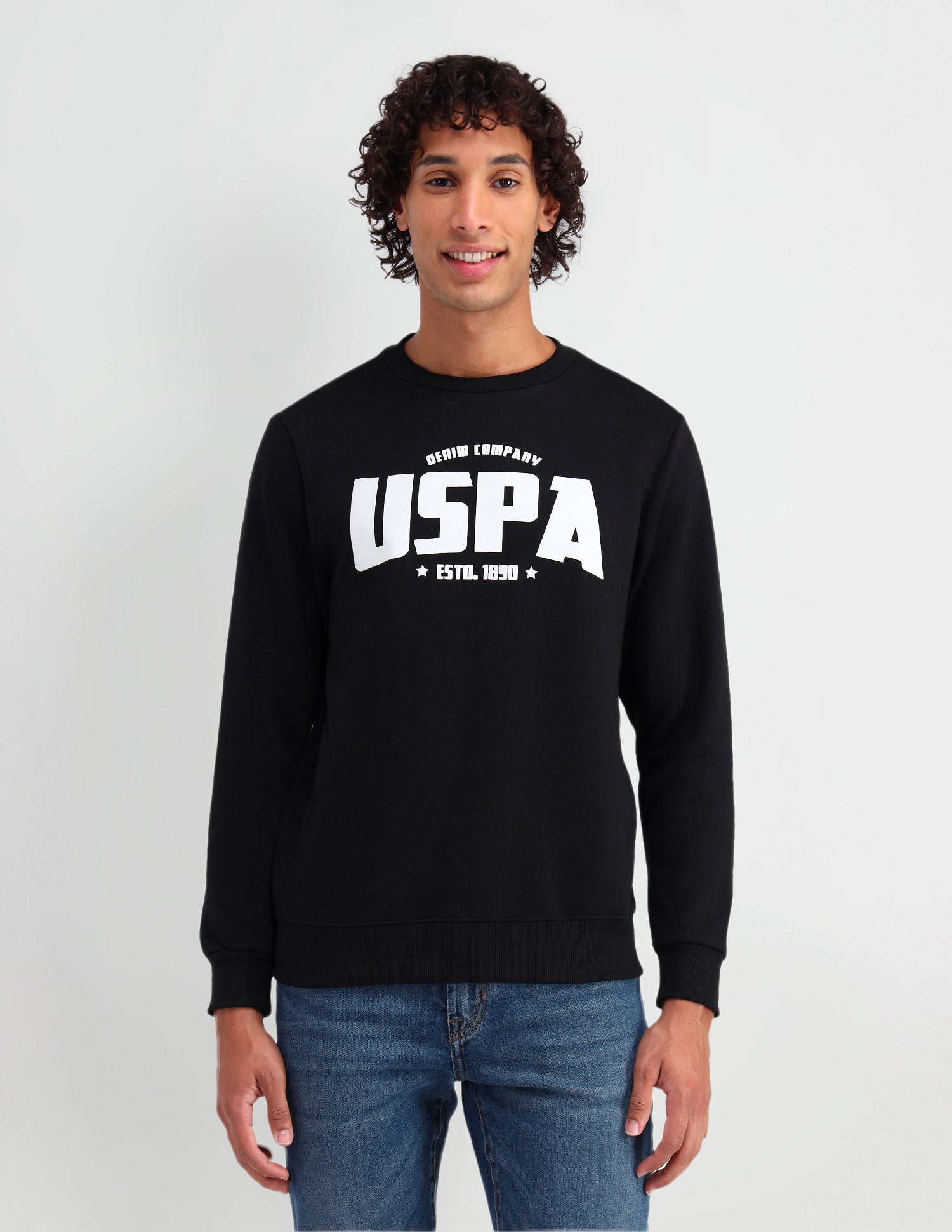 Crew Neck Brand Printed Sweatshirt Black - U.S. Polo Assn. India | Large