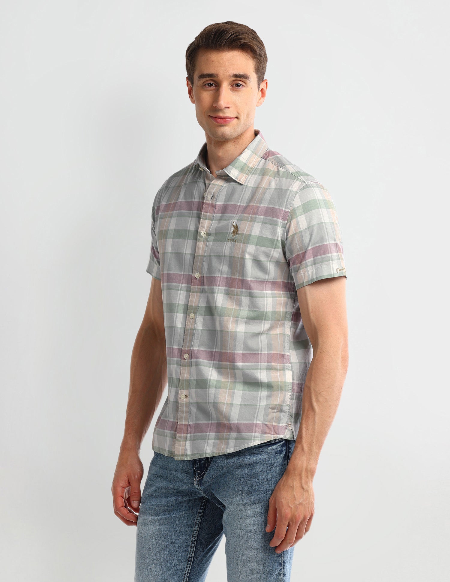 Tartan Checked Slim Fit Shirt Light-Grey - U.S. POLO ASSN. | Large