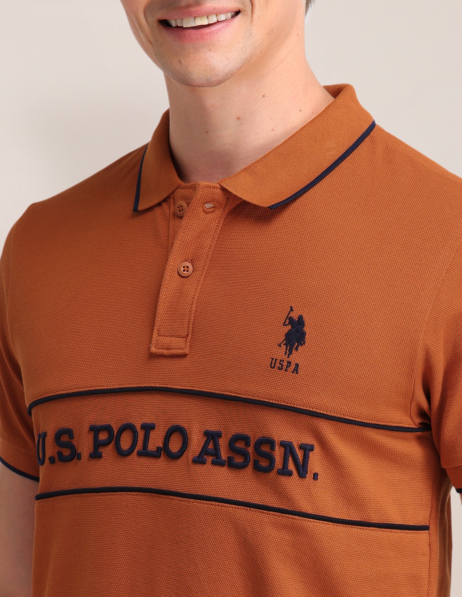 Typographic Printed Cotton Polo Shirt Rust - U.S. POLO ASSN. | Large