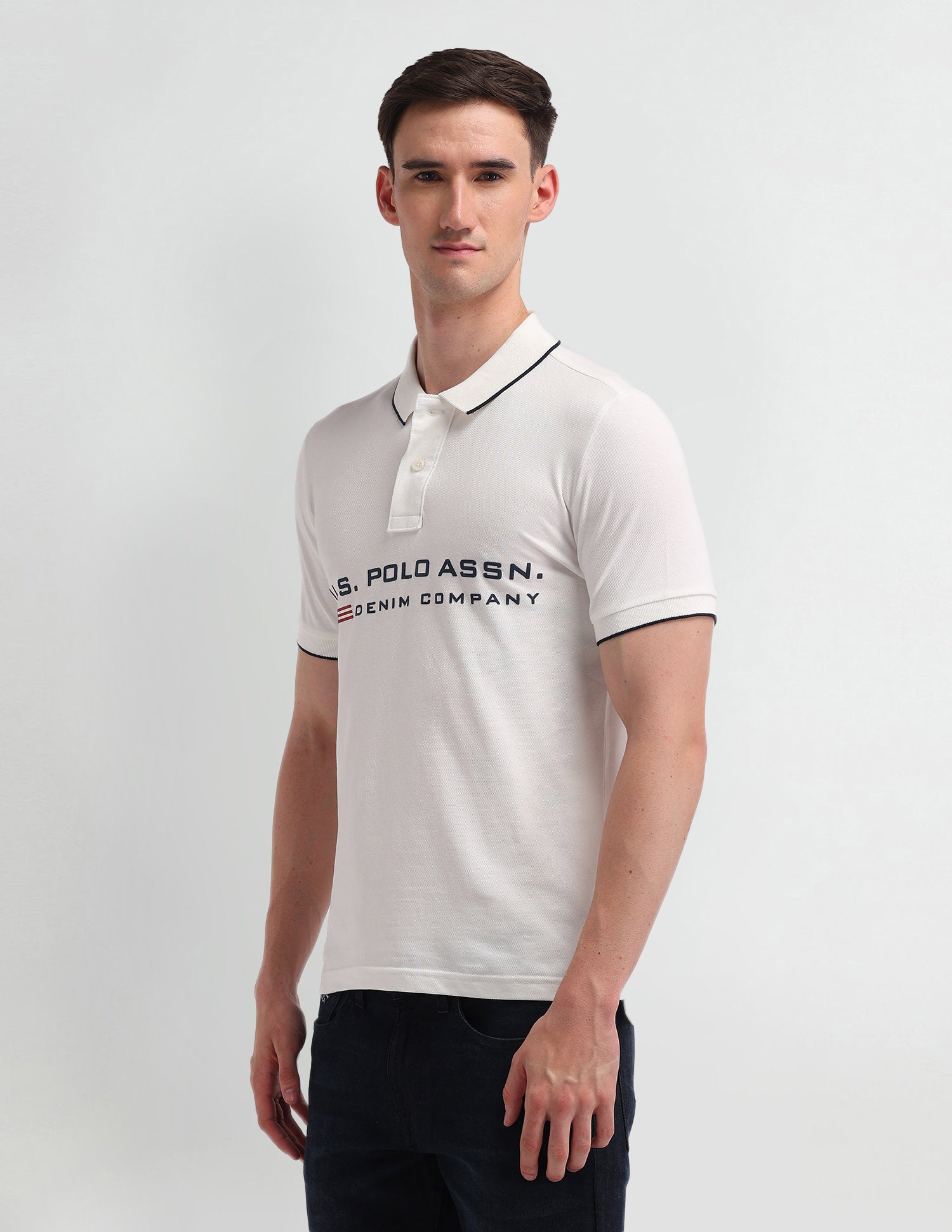 Brand Printed Cotton Polo Shirt Uspa Ivory - U.S. Polo Assn. India | Large