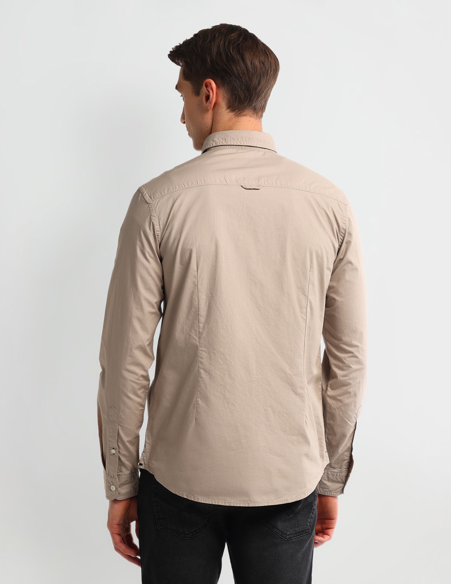 Solid Slim Fit Shirt Beige - U.S. Polo Assn. India | Large