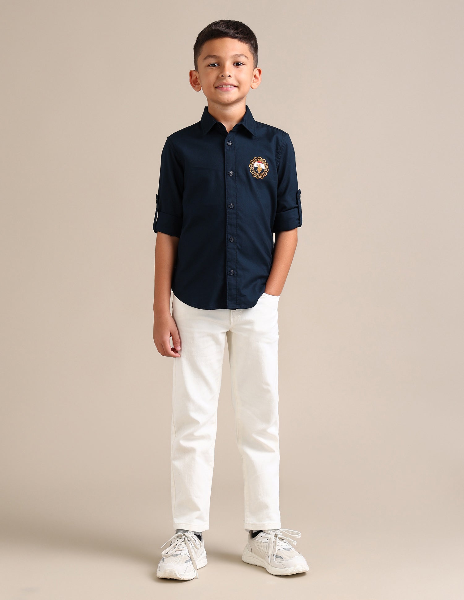 Boys Regular Fit Twill Weave Graphic Shirt Navy - U.S. Polo Assn. India | Large