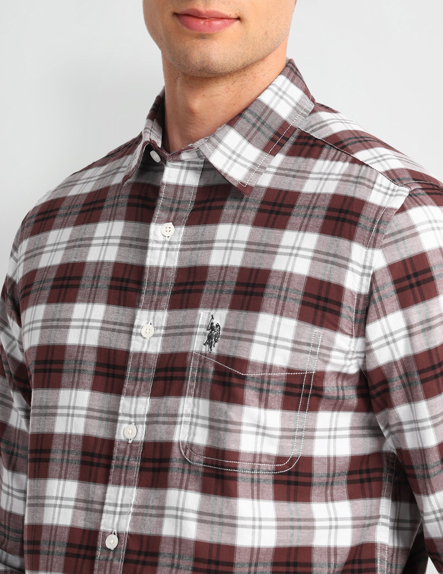 Tartan Checked Slim Fit Shirt Red - U.S. Polo Assn. India | Large
