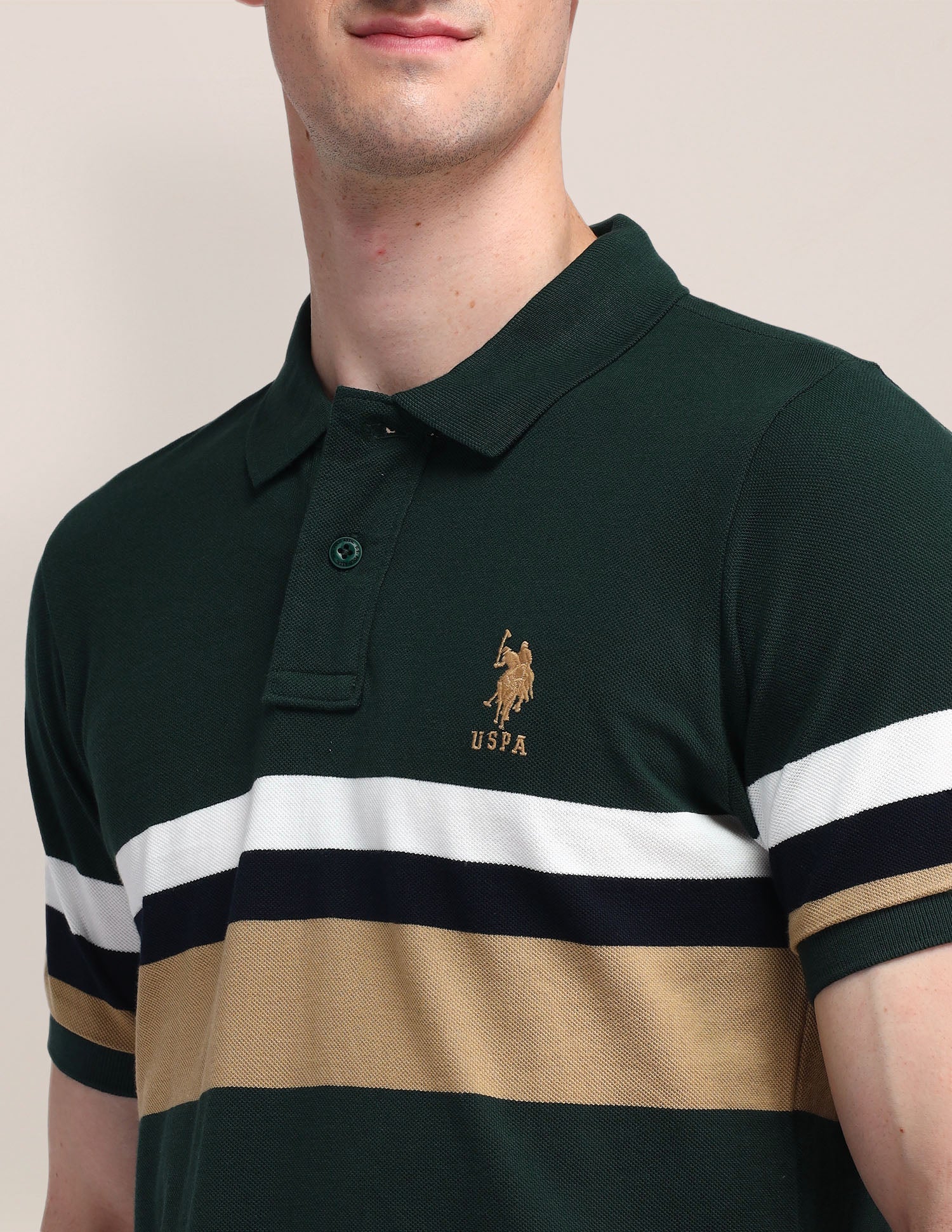 Horizontal Striped Slim Fit Polo Shirt Green - U.S. Polo Assn. India | Large