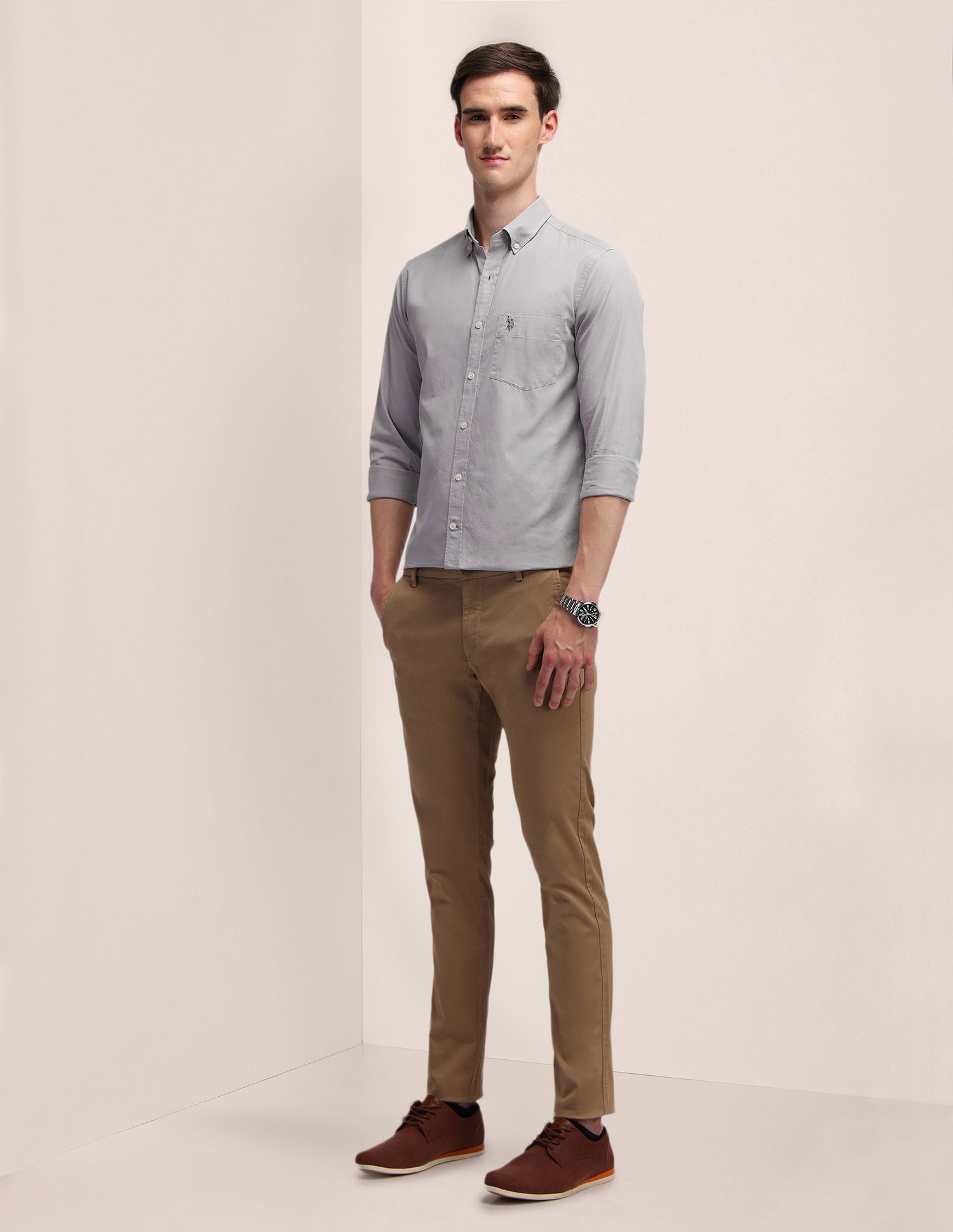 Tailored Fit Cotton Shirt Light Grey - U.S. POLO ASSN. | Large