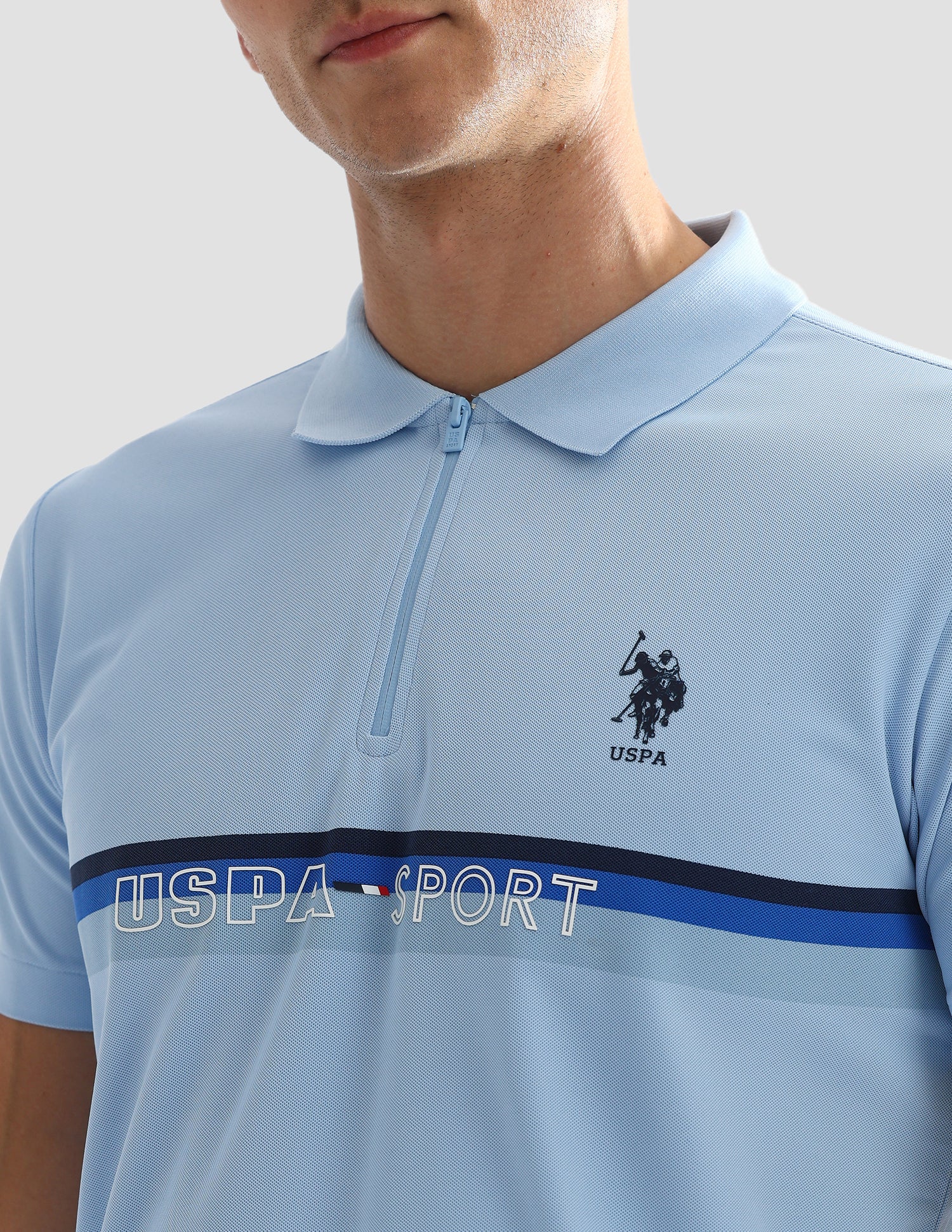 Horizontal Striped Slim Polo Shirt Light Blue - U.S. Polo Assn. India | Large