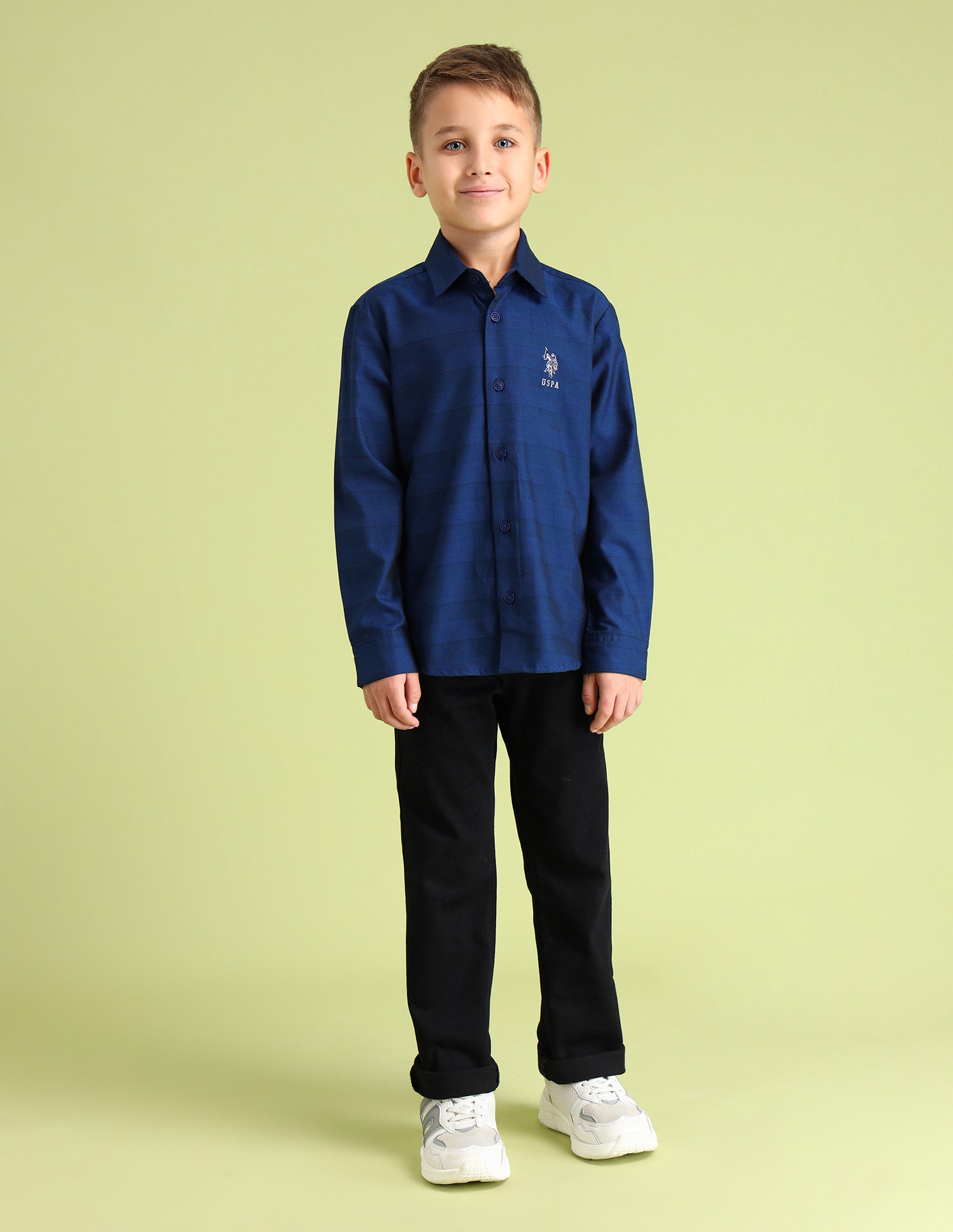 Boys Regular Fit Dobby Weave Textured Shirt Blue - U.S. POLO ASSN. | Large