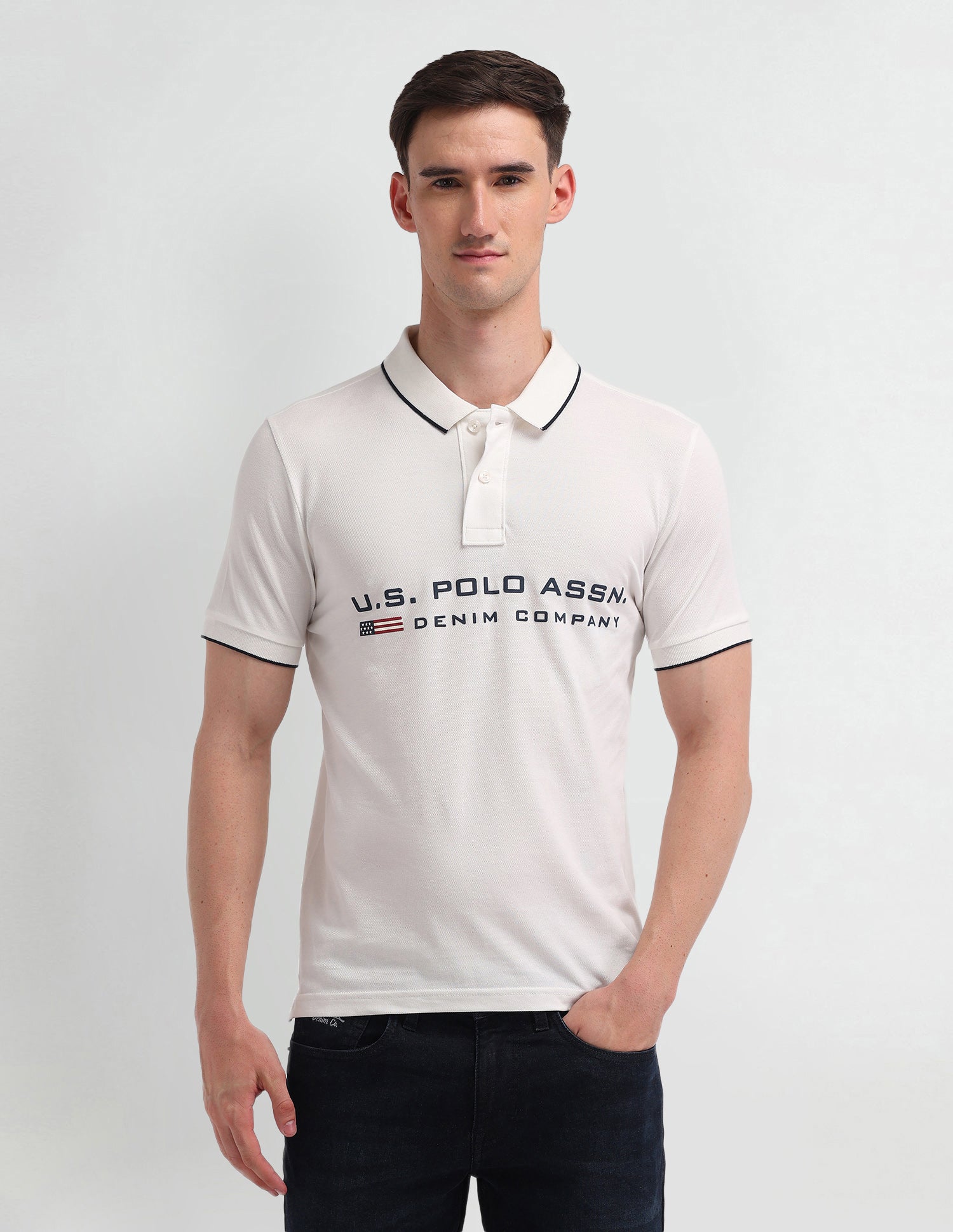 Brand Printed Cotton Polo Shirt Uspa Ivory - U.S. Polo Assn. India | Large