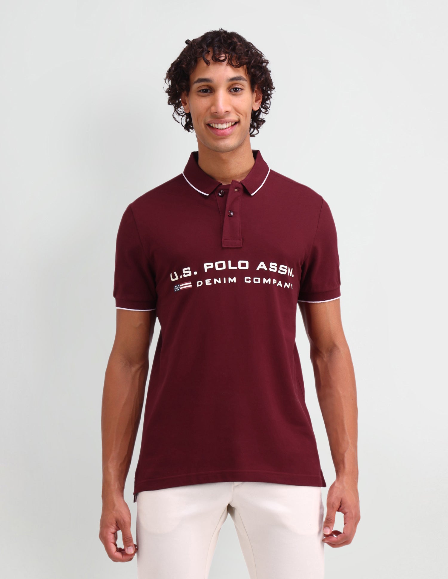 Brand Printed Muscle Fit Polo Shirt Pomograte - U.S. Polo Assn. India | Large