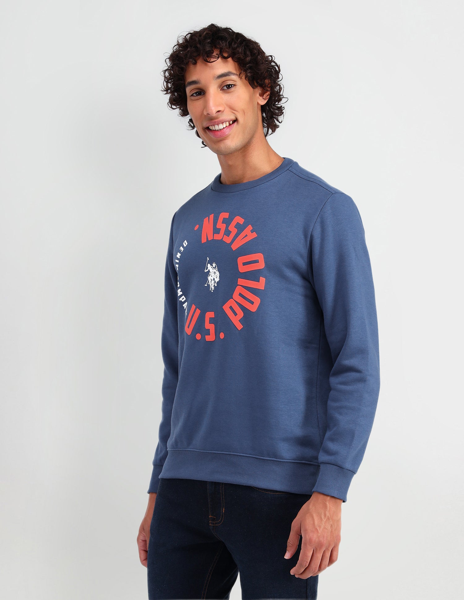 Crew Neck Brand Printed Sweatshirt Medium Blue - U.S. POLO ASSN. | Large