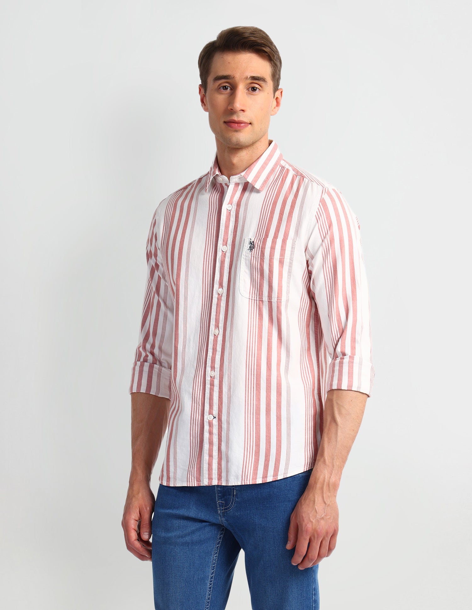 Vertical Striped Slim Fit Shirt Red - U.S. Polo Assn. India | Large