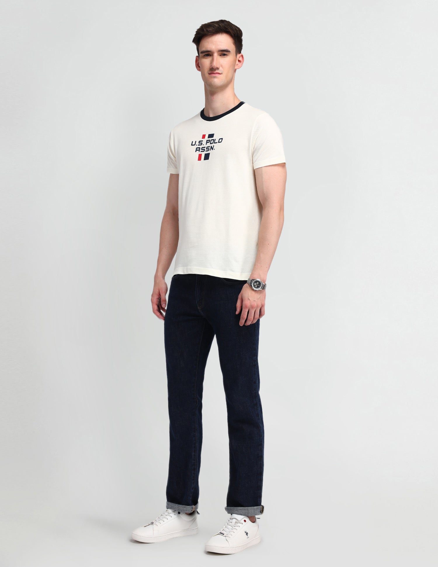 Brand Printed Muscle Fit T-Shirt Uspa Ivory - U.S. Polo Assn. India | Large