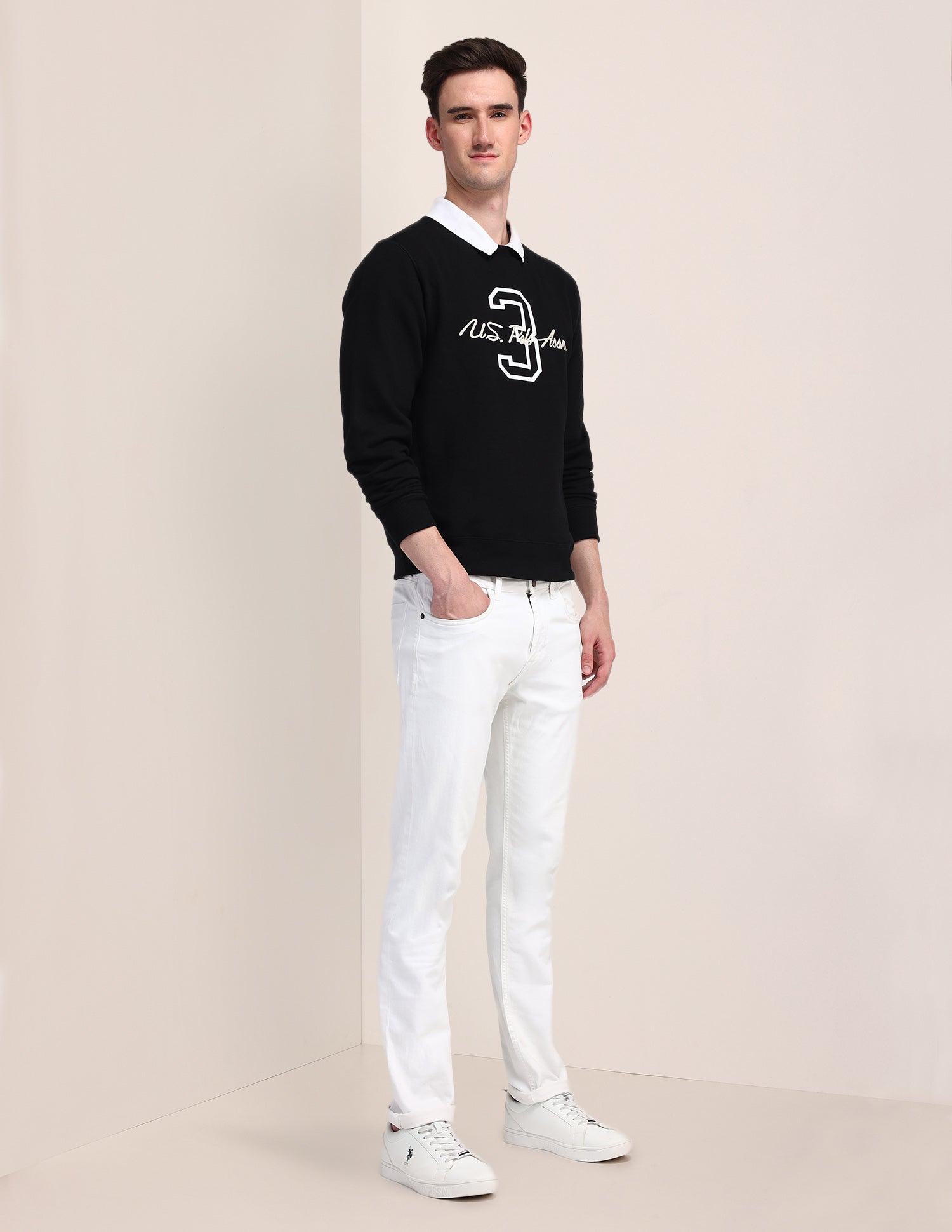 Crew Neck Typographic Sweatshirt Black - U.S. Polo Assn. India | Large