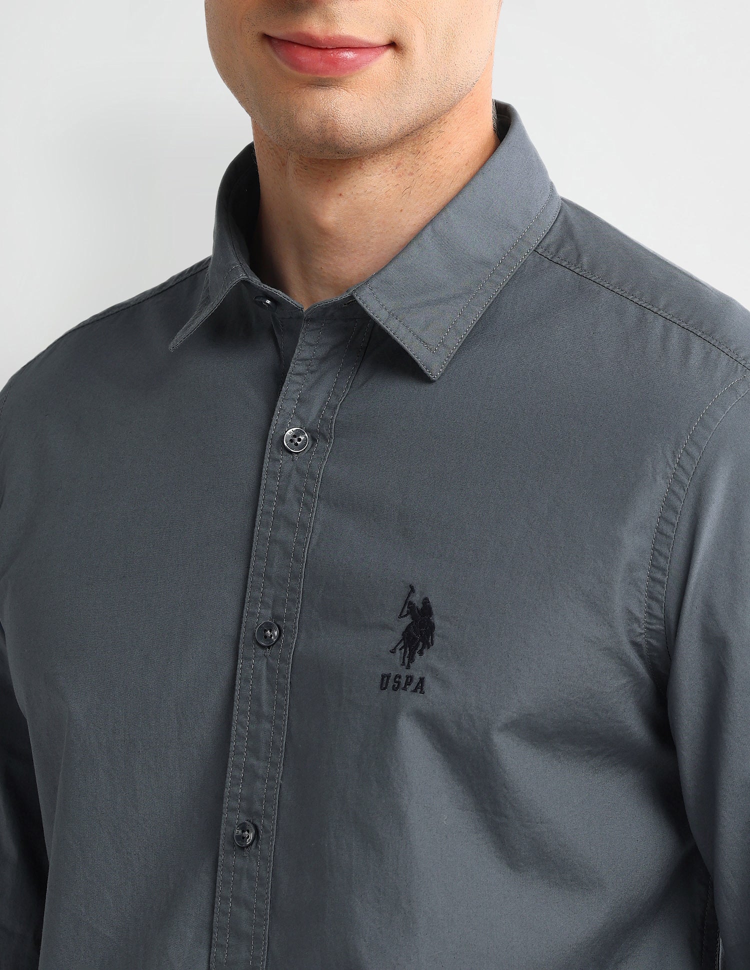 Solid Slim Fit Formal Shirt Grey - U.S. Polo Assn. India | Large