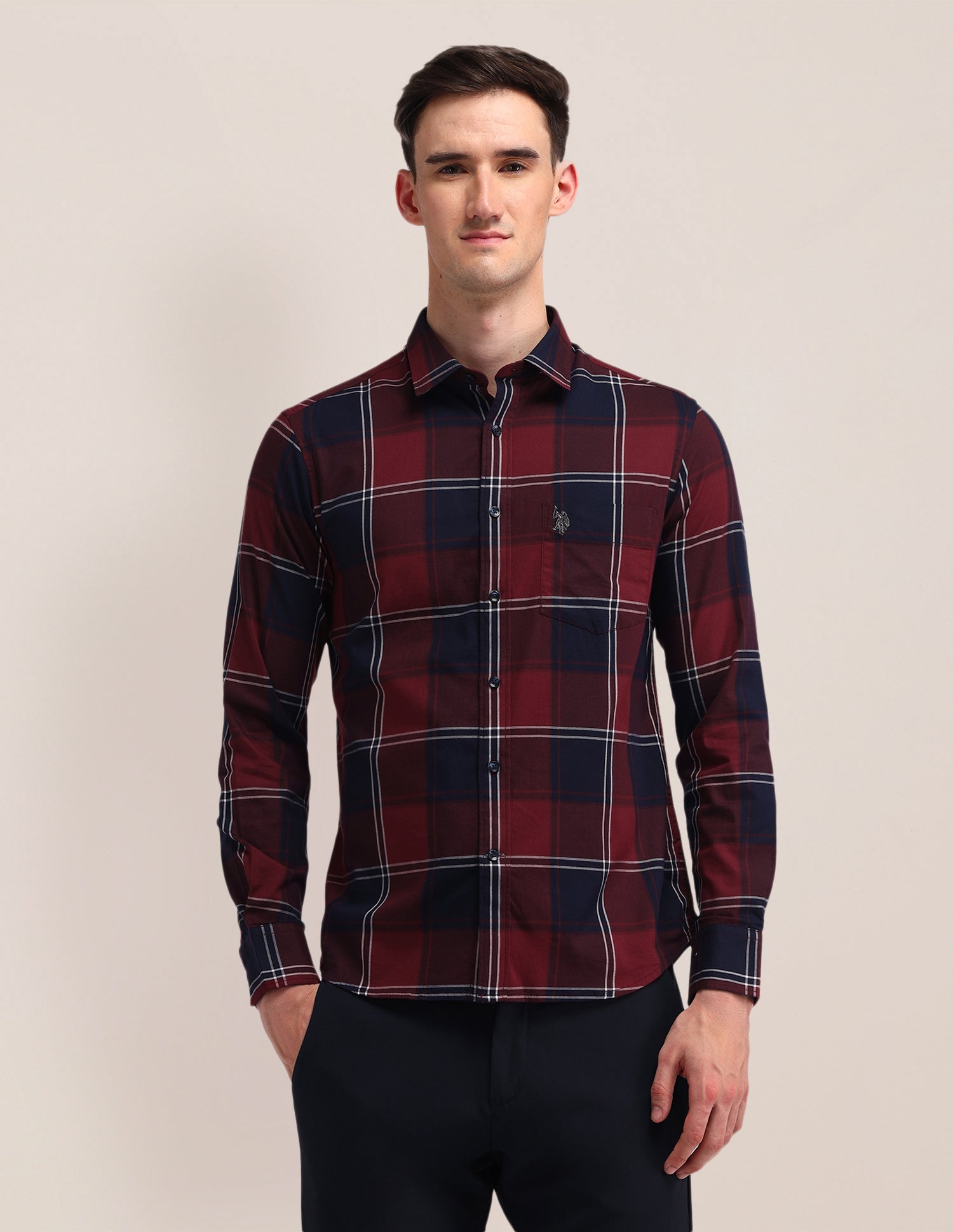 Tailored Fit Tartan Checks Shirt Maroon - U.S. POLO ASSN. | Large