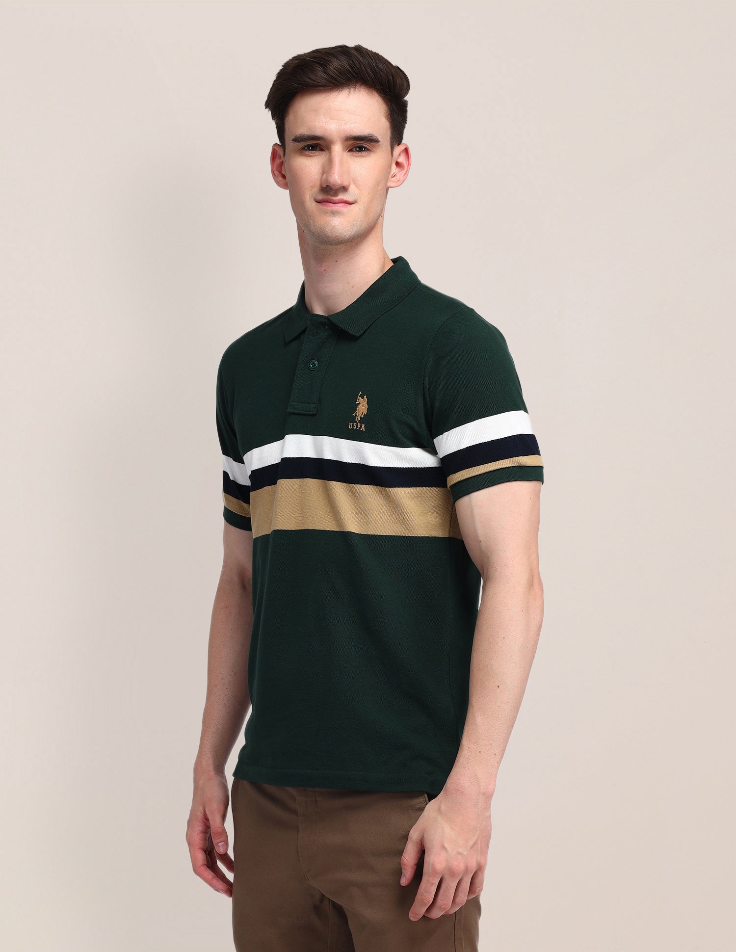 Horizontal Striped Slim Fit Polo Shirt Green - U.S. Polo Assn. India | Large