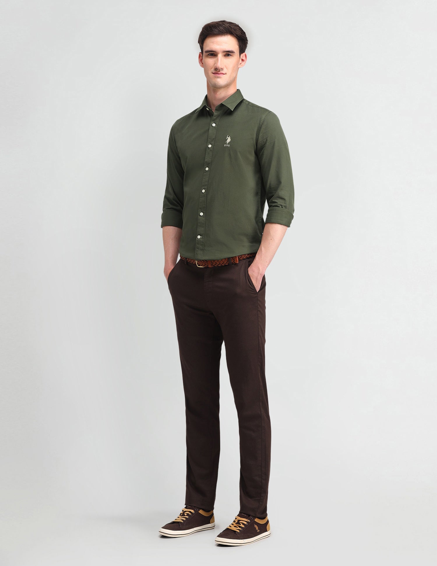 Solid Slim Fit Shirt Light Olive - U.S. POLO ASSN. | Large