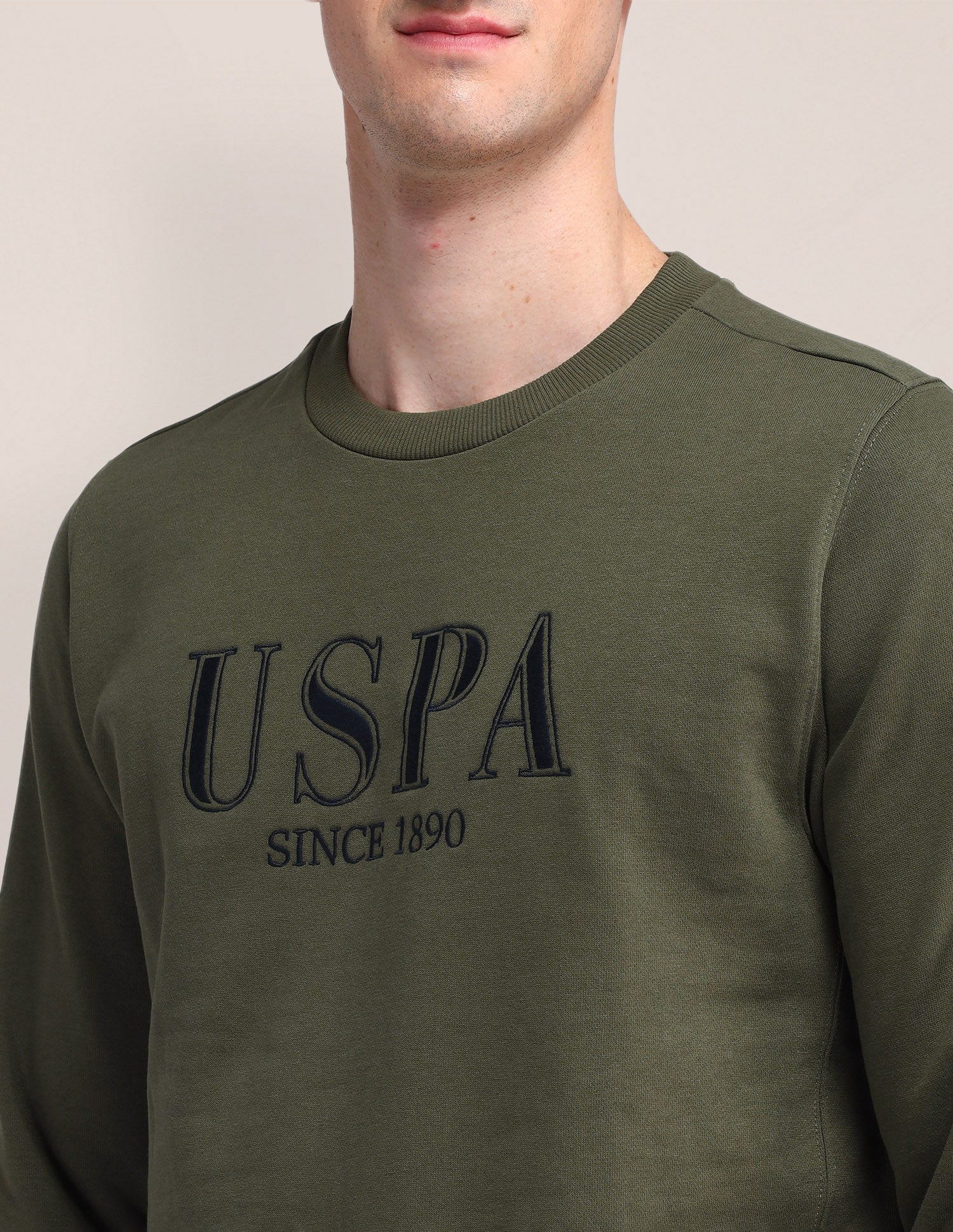Crew Neck Brand Printed Sweatshirt Olive - U.S. Polo Assn. India | Large