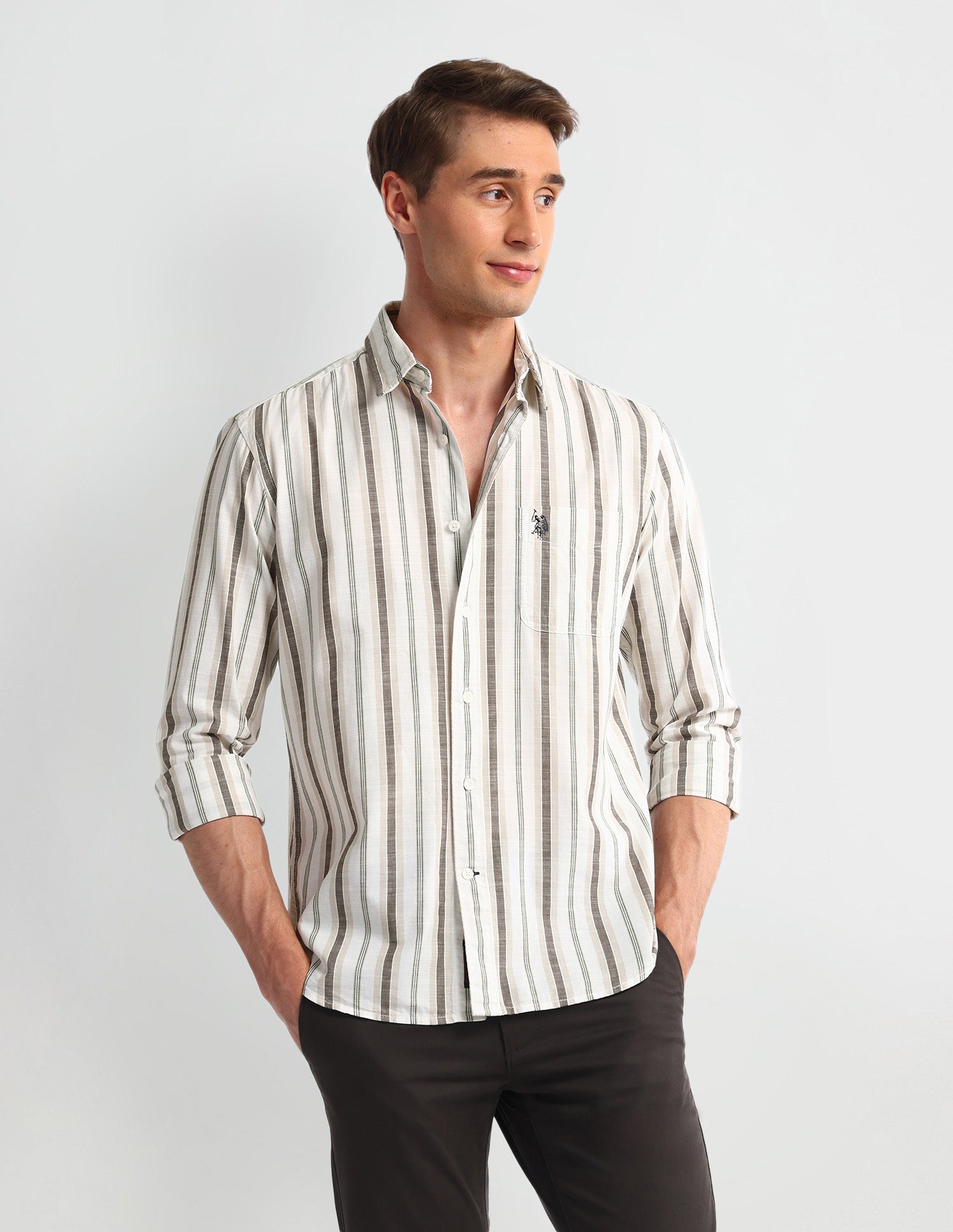 Vertical Striped Slim Fit Shirt Dark-Brown - U.S. Polo Assn. India | Large
