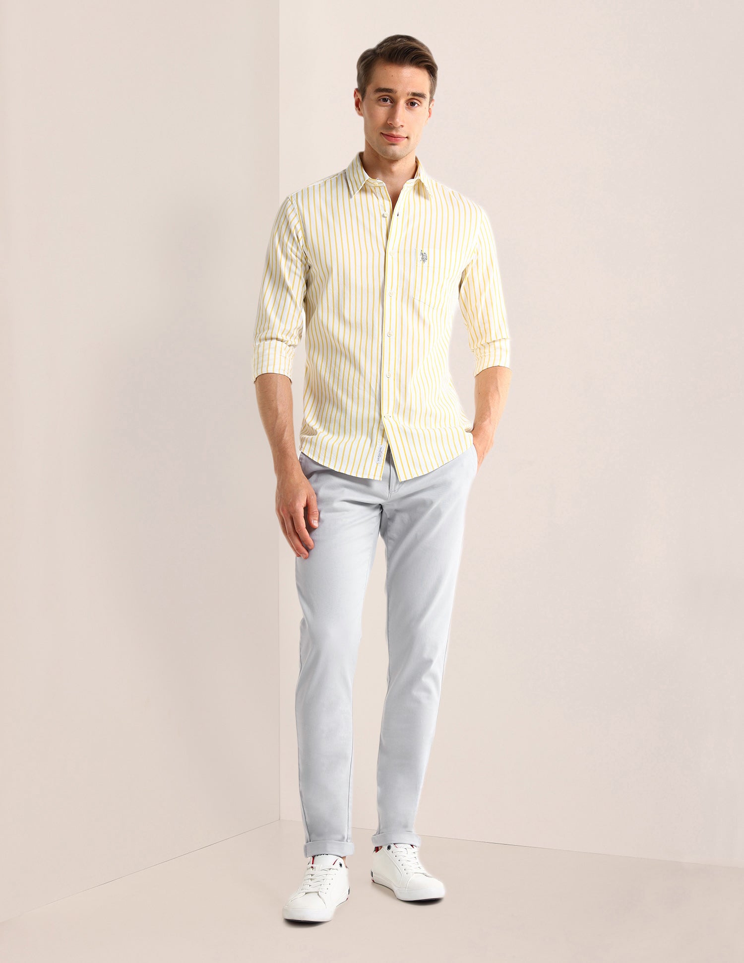 Denver Slim Fit Twill Trousers Light-Grey - U.S. POLO ASSN. | Large