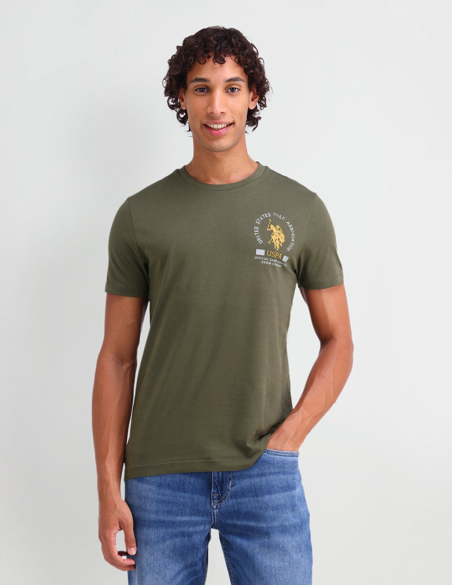 Graphic Printed Muscle Fit T-Shirt Olive Drab - U.S. Polo Assn. India | Large