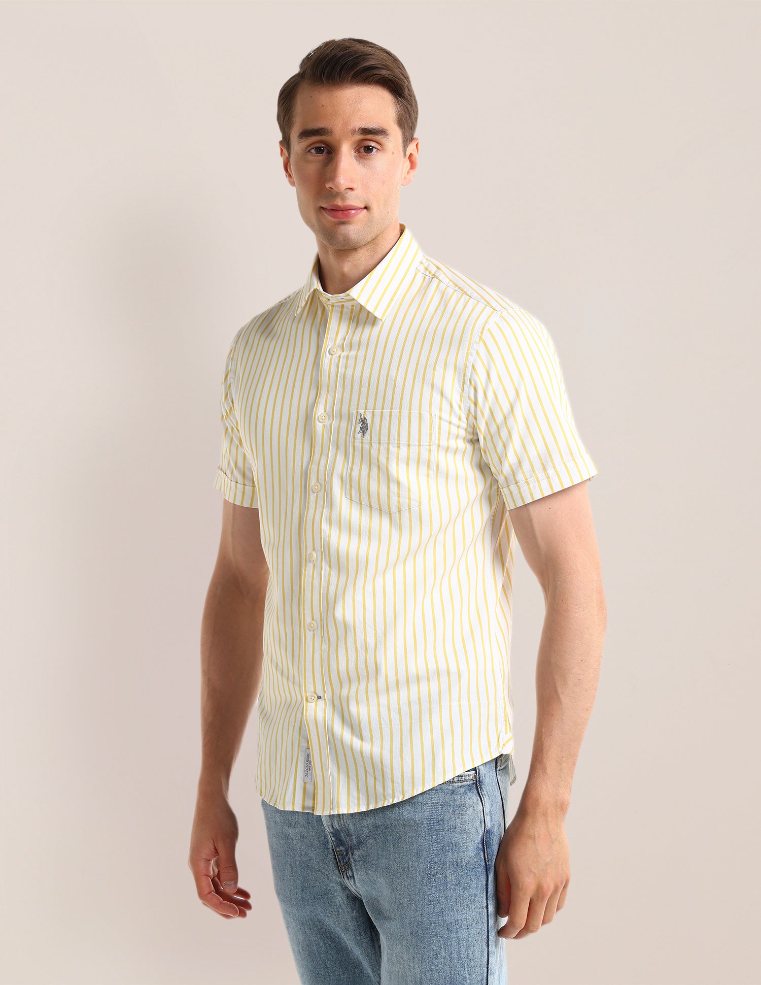 Regular Fit Vertical Striped Shirt Yellow - U.S. Polo Assn. India | Large